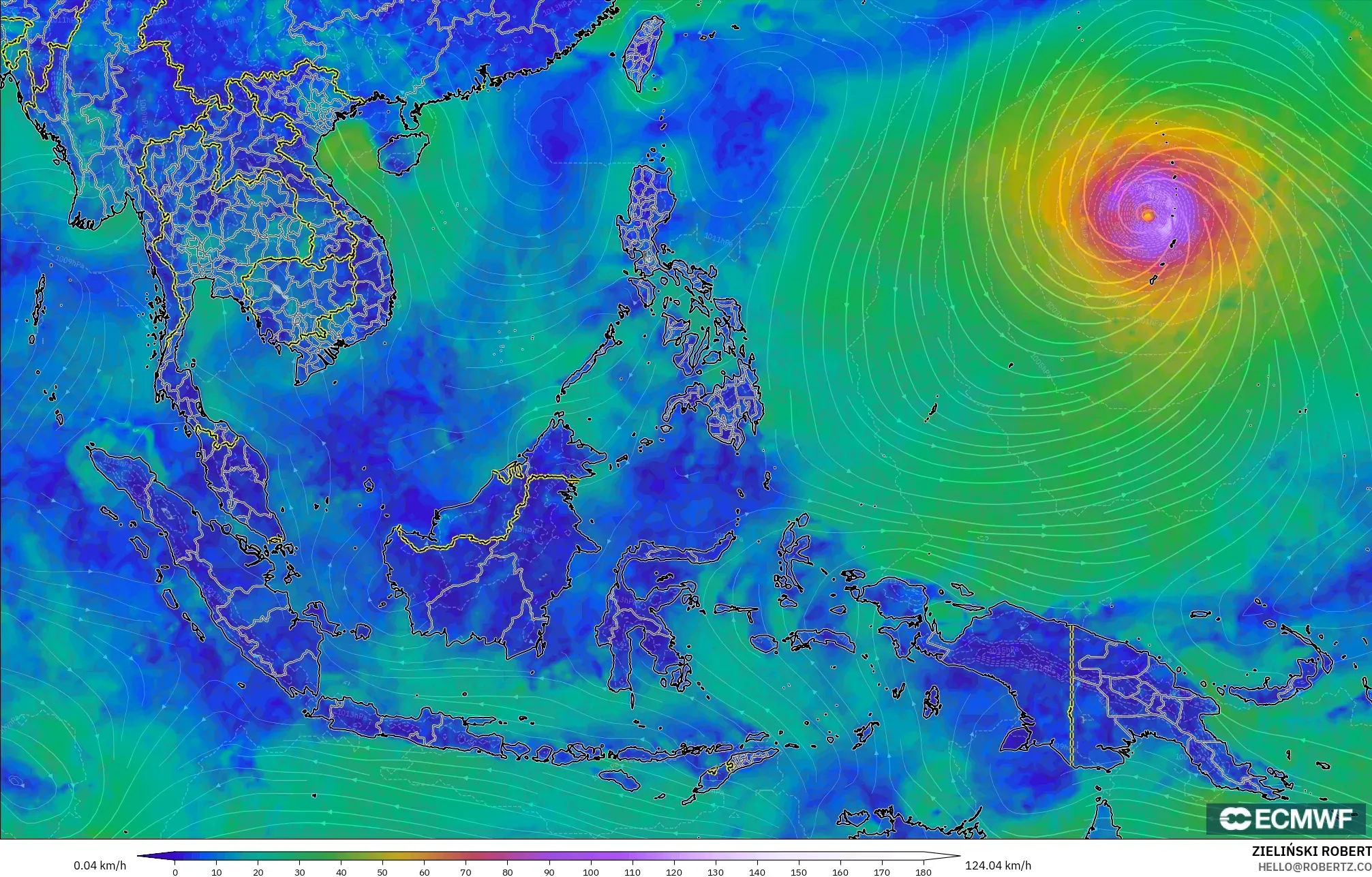 ECMWF IFS 0.25° نموذج - جنوب شرق آسيا, رياح 10 م