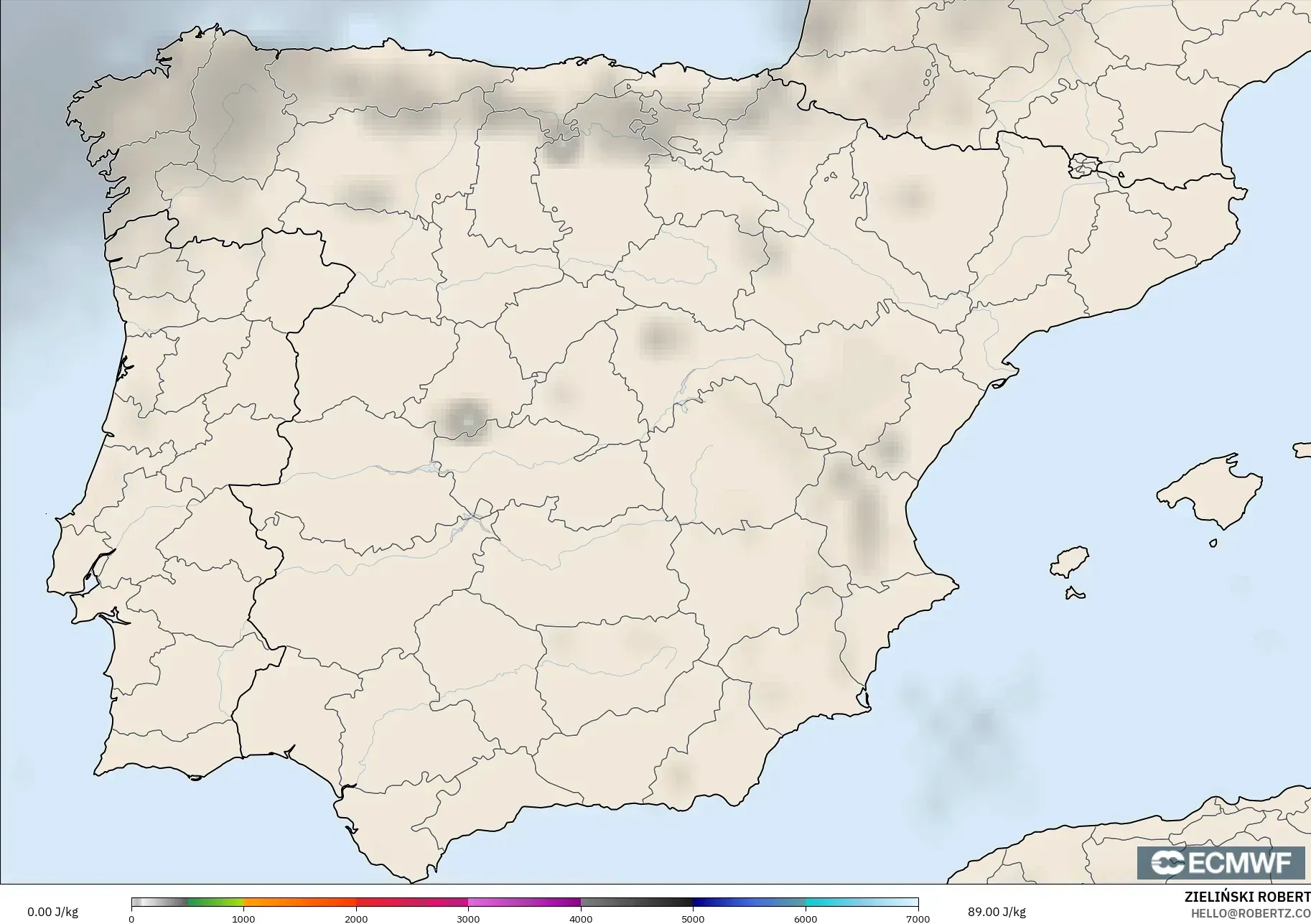 ECMWF IFS 0.25° نموذج - إسبانيا, CAPE