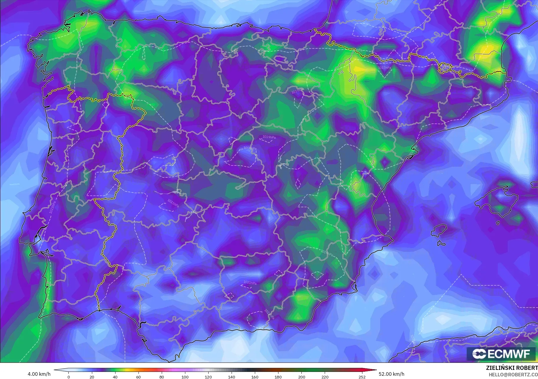 ECMWF IFS 0.25° نموذج - إسبانيا, هبات الرياح