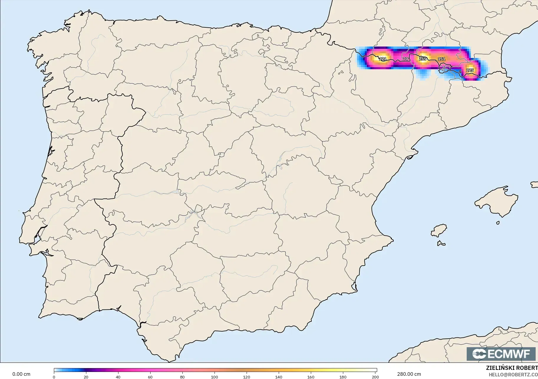 ECMWF IFS 0.25° نموذج - إسبانيا, عمق الثلج