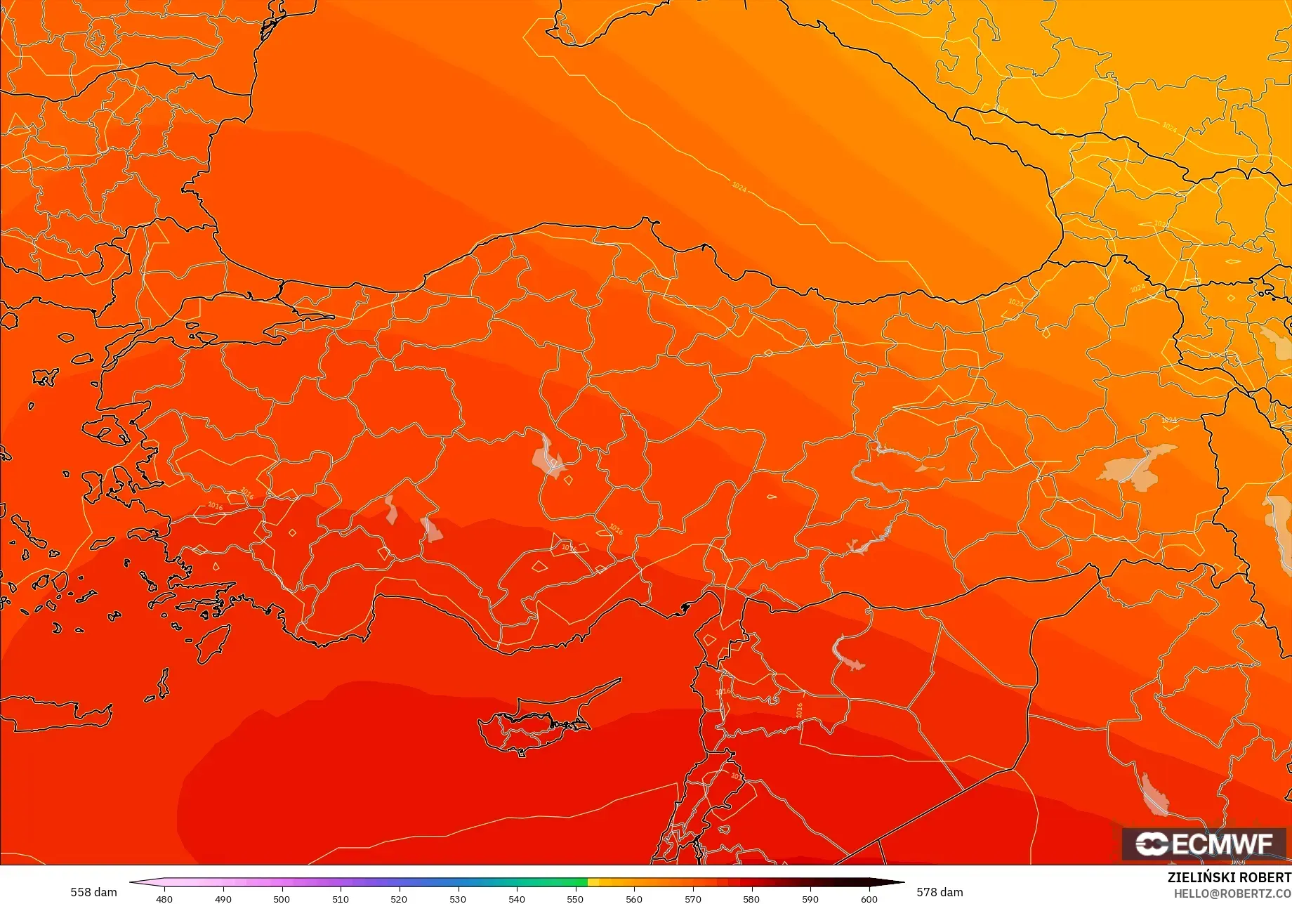 ECMWF IFS 0.25° نموذج - تركيا, الارتفاع الجهدي عند 500 هكتوباسكال
