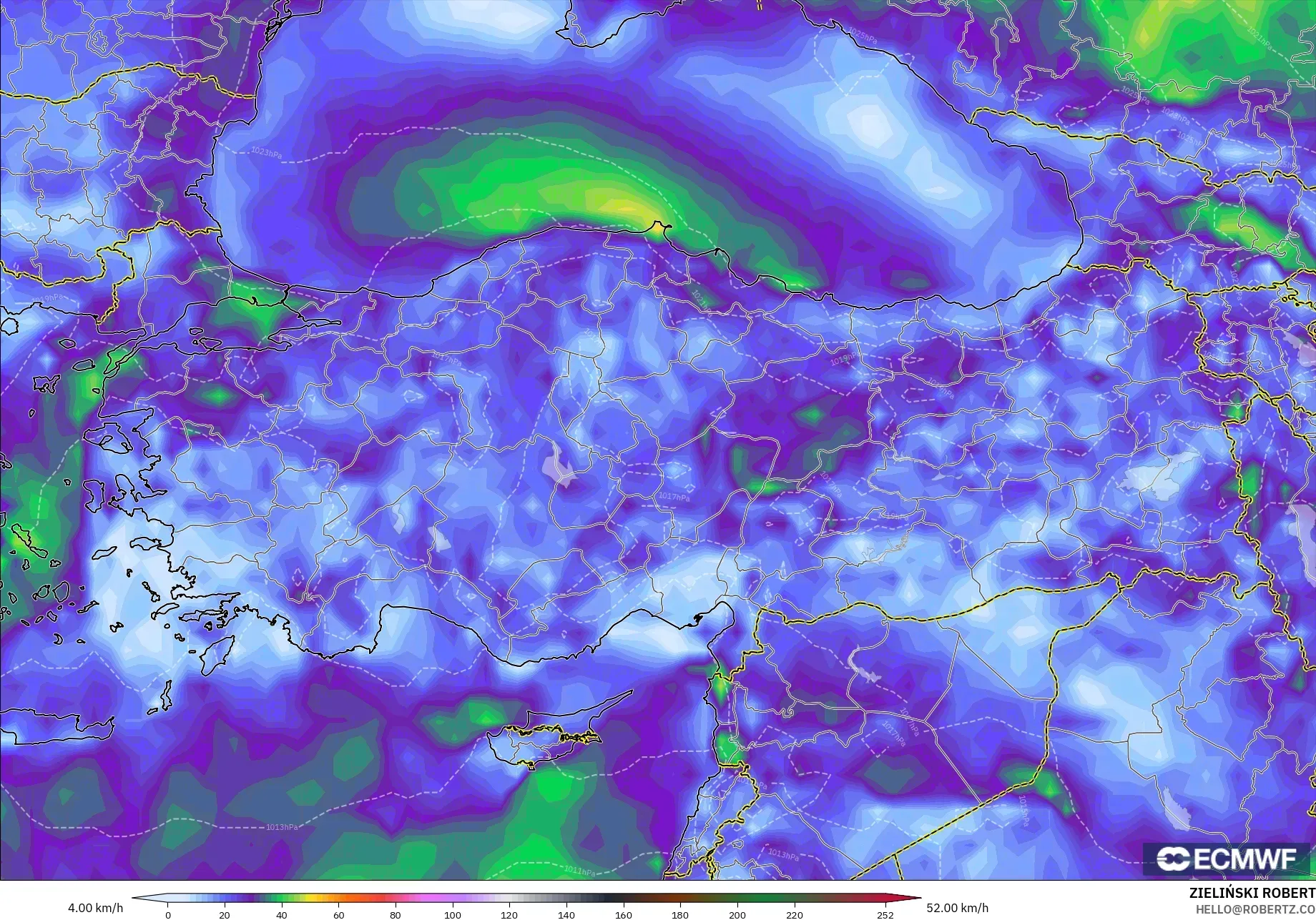 ECMWF IFS 0.25° نموذج - تركيا, أقصى هبة