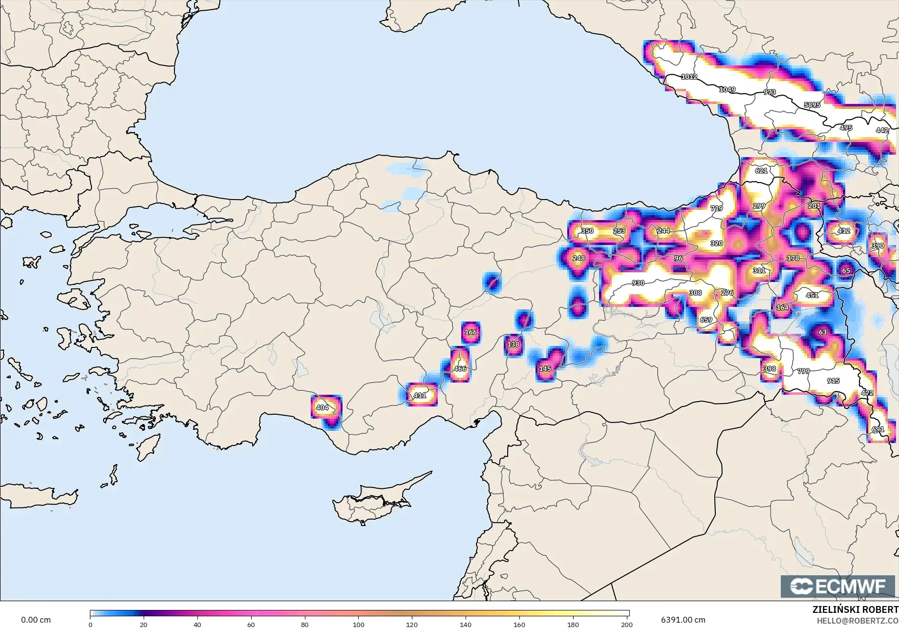 ECMWF IFS 0.25° نموذج - تركيا, عمق الثلج