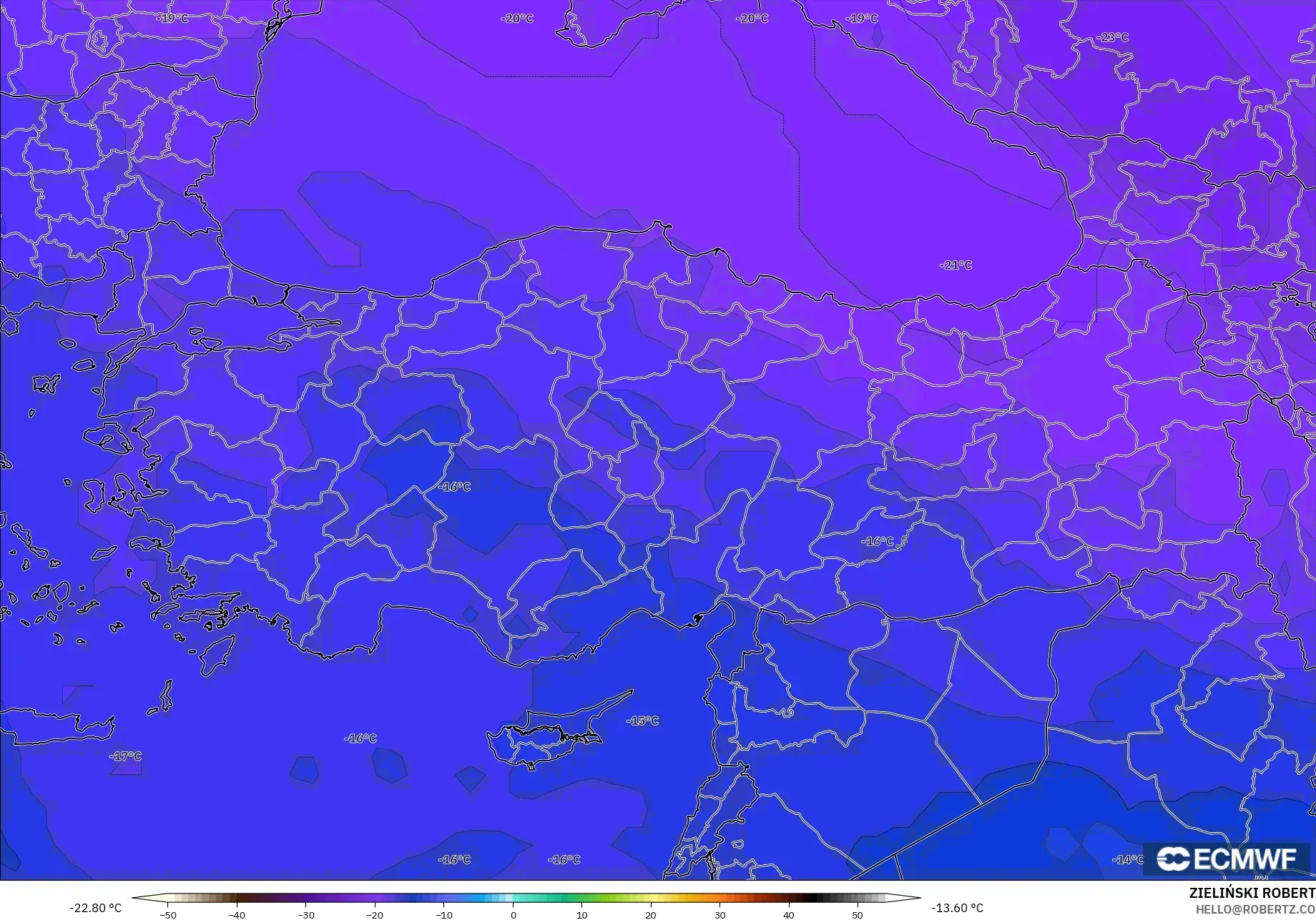 ECMWF IFS 0.25° نموذج - تركيا, درجة الحرارة 500 hPa