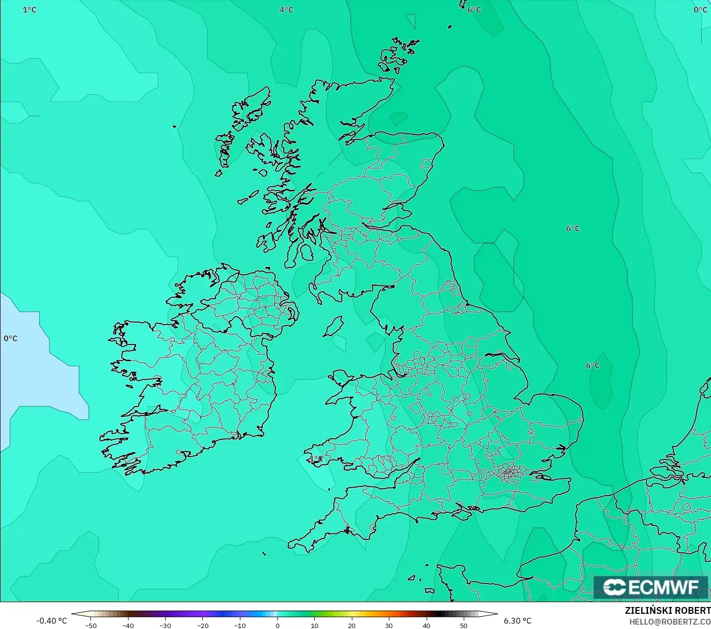 ECMWF IFS 0.25° نموذج - المملكة المتحدة, درجة الحرارة 850 hPa