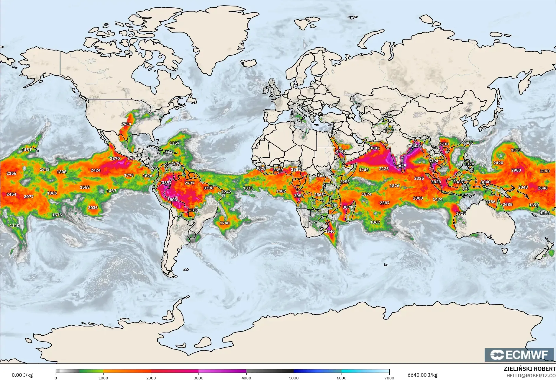 ECMWF IFS 0.25° نموذج - العالم, CAPE