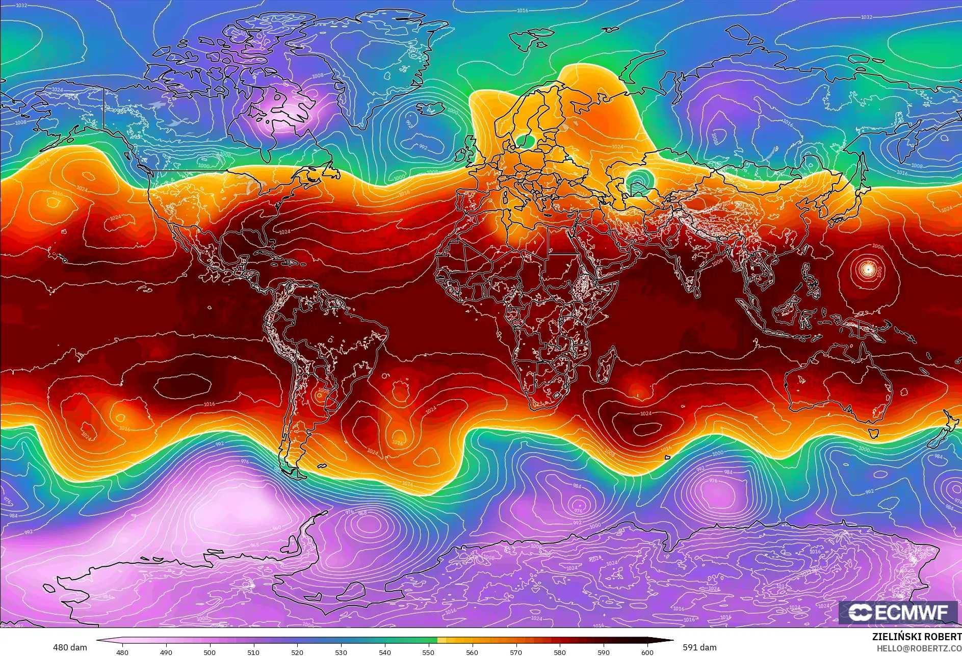 ECMWF IFS 0.25° نموذج - العالم, الارتفاع الجهدي عند 500 هكتوباسكال