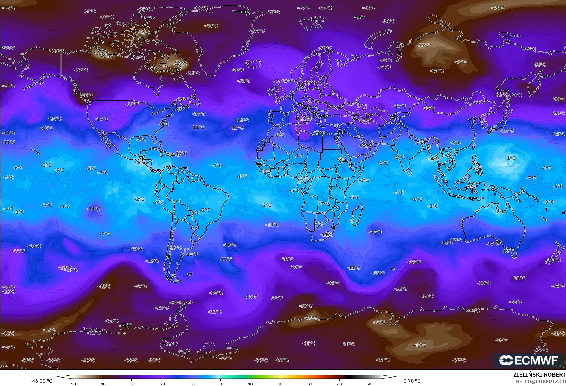 ECMWF IFS 0.25° model - World, Temperature at 500hPa
