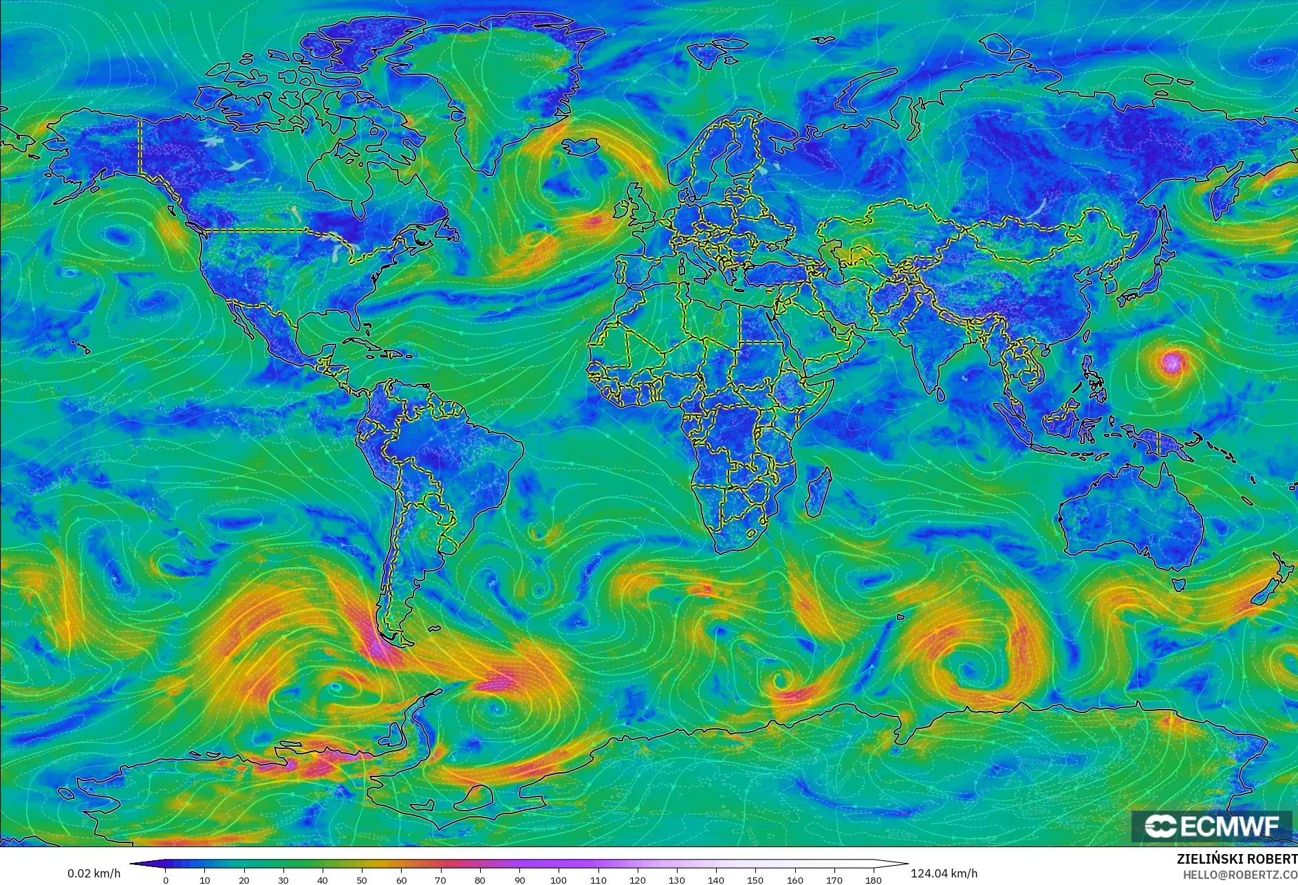 ECMWF IFS 0.25° نموذج - العالم, رياح 10 م
