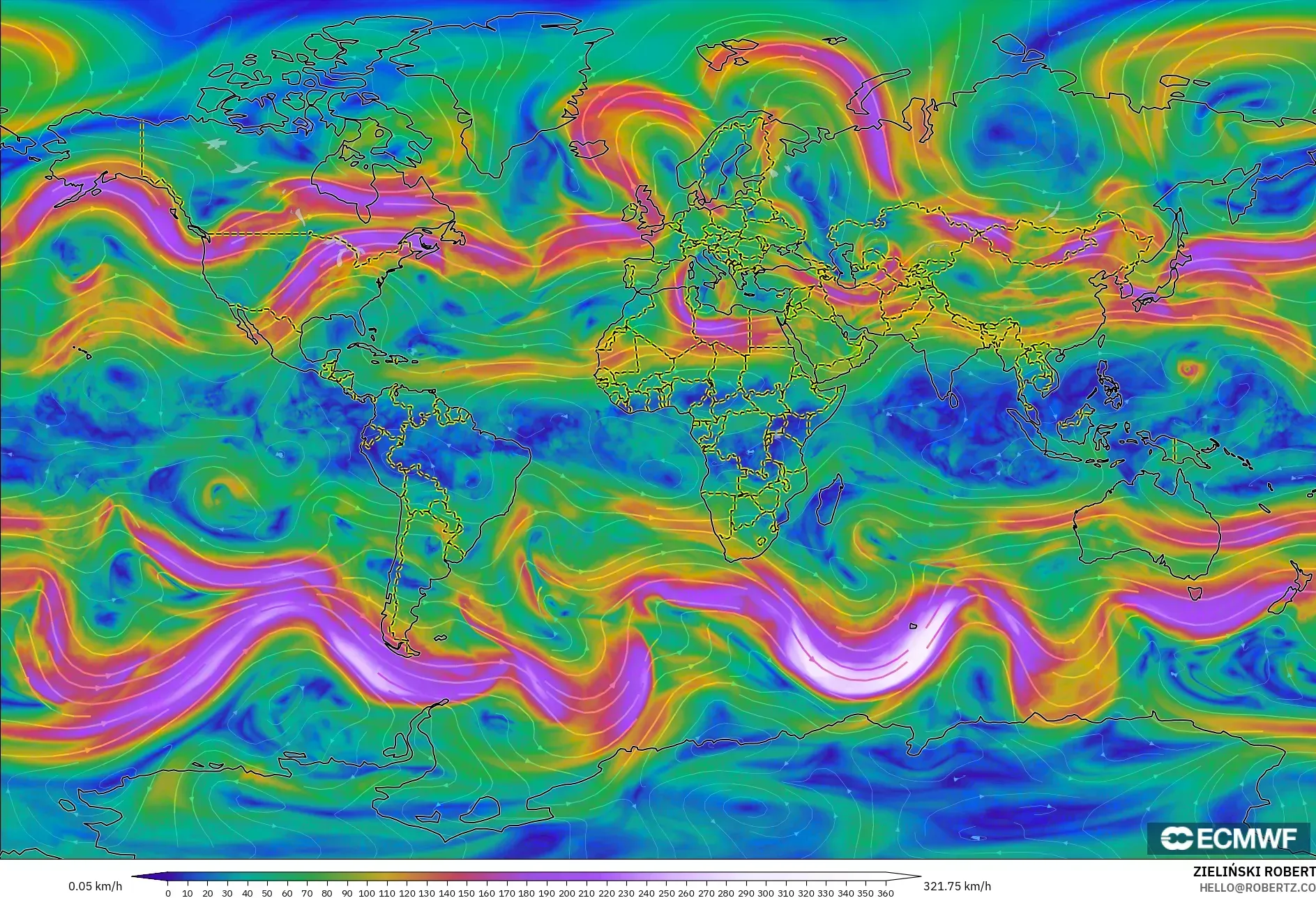 ECMWF IFS 0.25° نموذج - العالم, رياح 300 hPa (تيار نفاث)