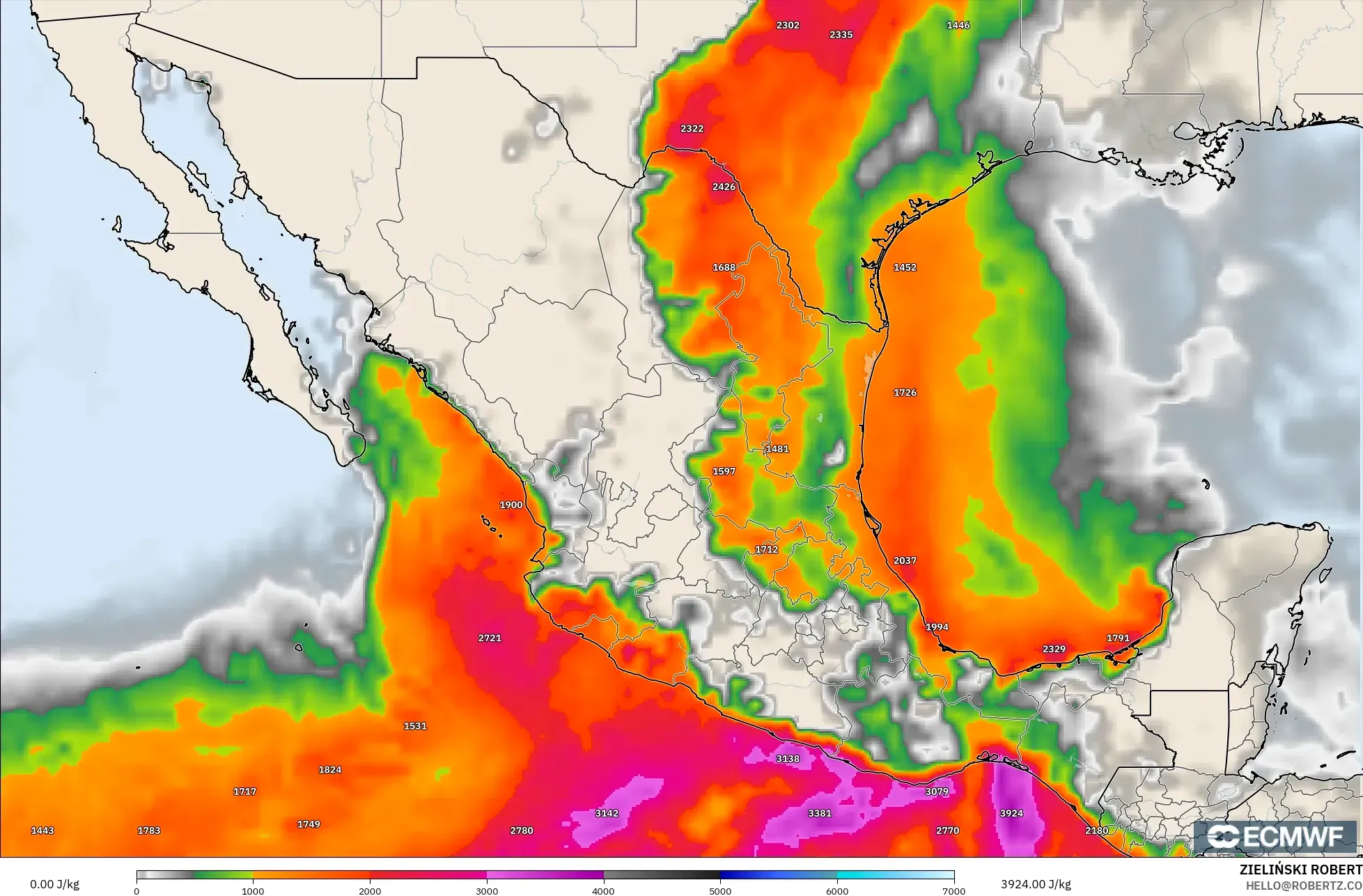 ECMWF IFS 0.25° model - Mexico, CAPE