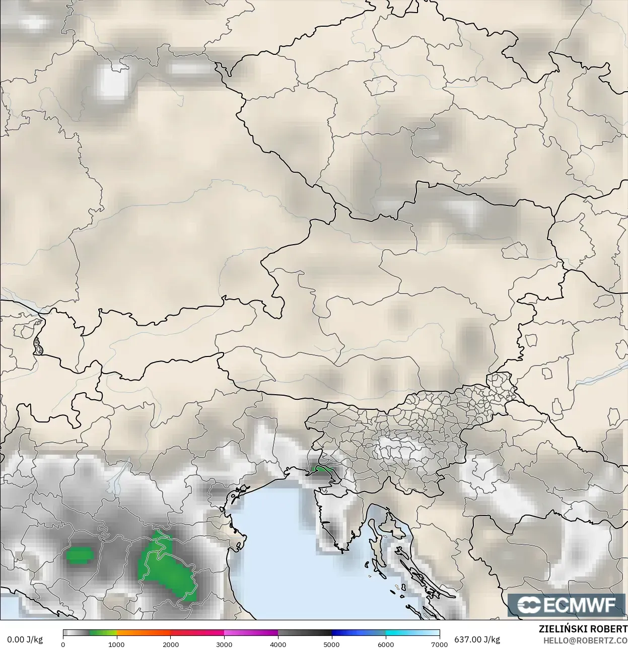 ECMWF IFS 0.25° model - Austria, CAPE