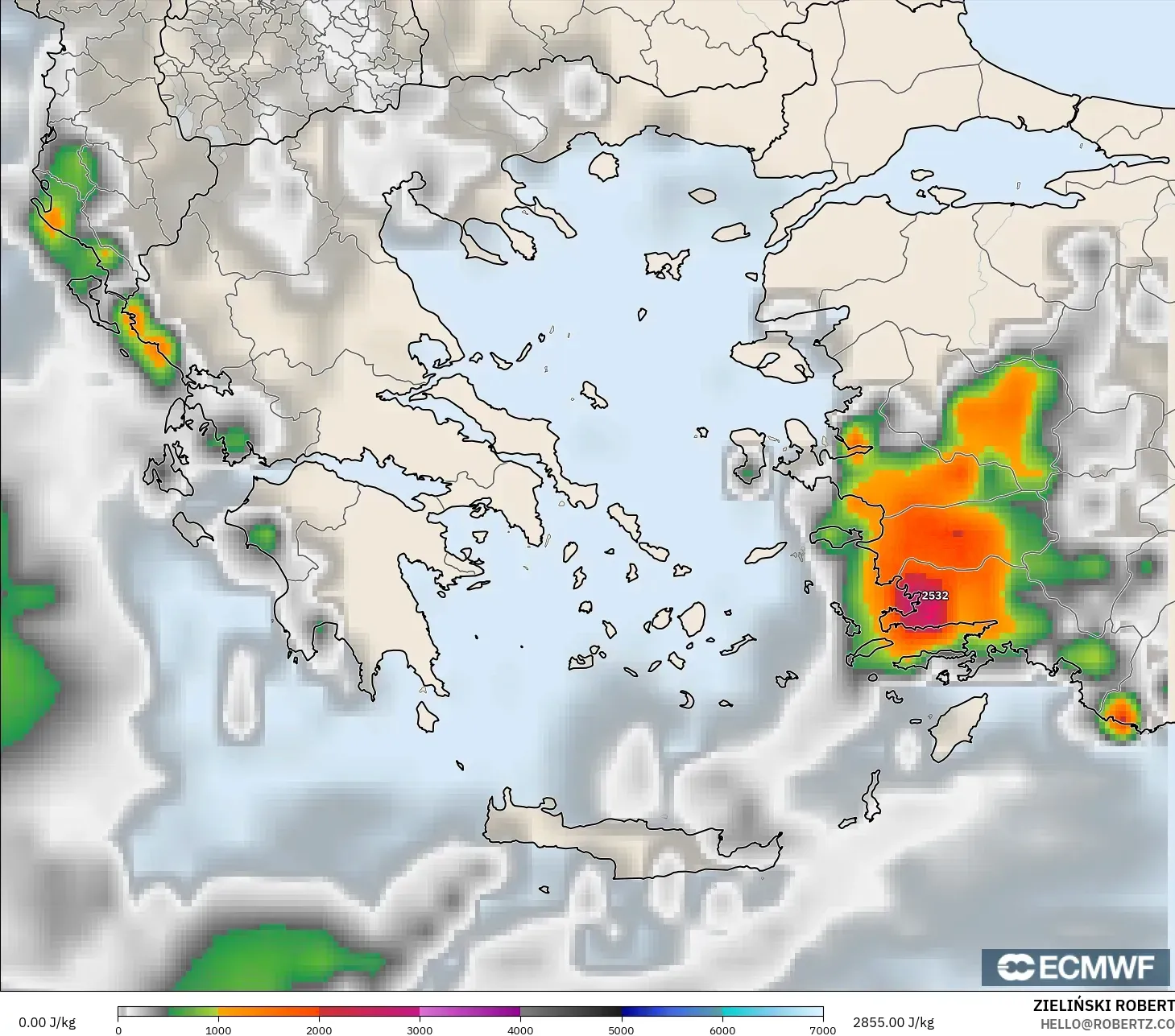 ECMWF IFS 0.25° model - Greece, CAPE