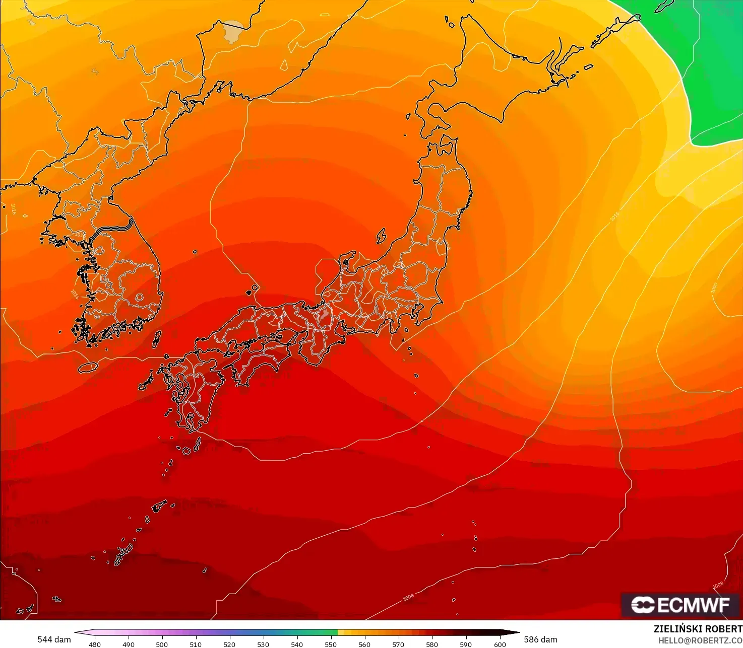 ECMWF IFS 0.25° model - Japan, Geopotential height at 500hPa