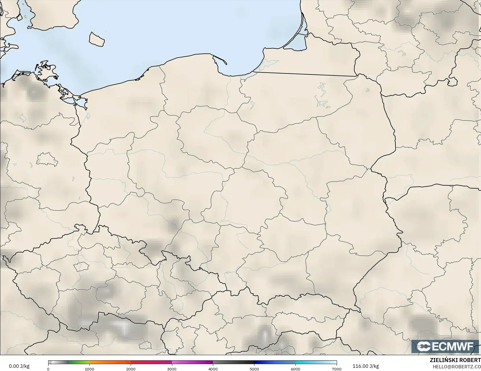 ECMWF IFS 0.25° model - Poland, CAPE