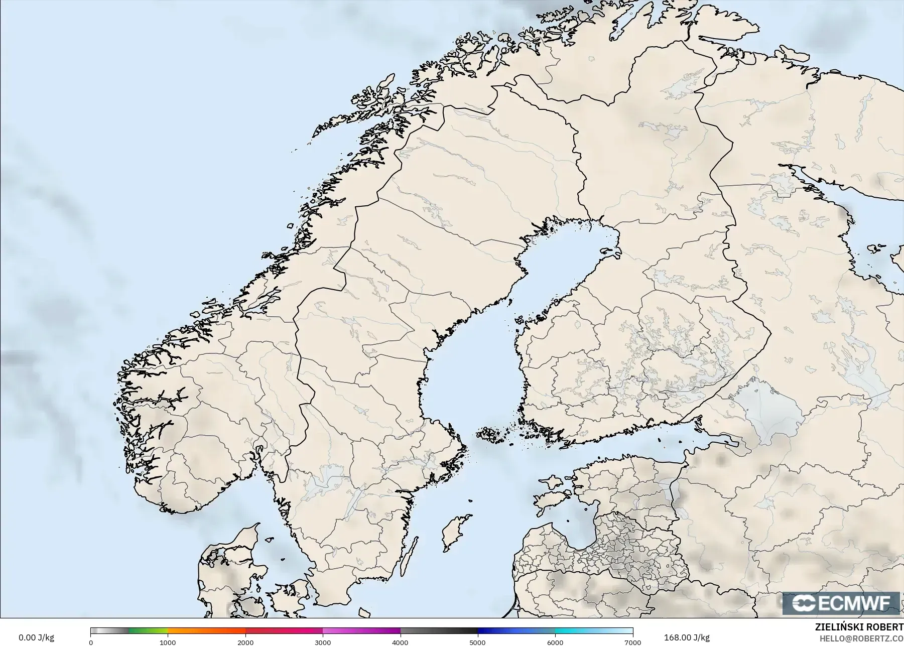 ECMWF IFS 0.25° model - Scandinavia, CAPE