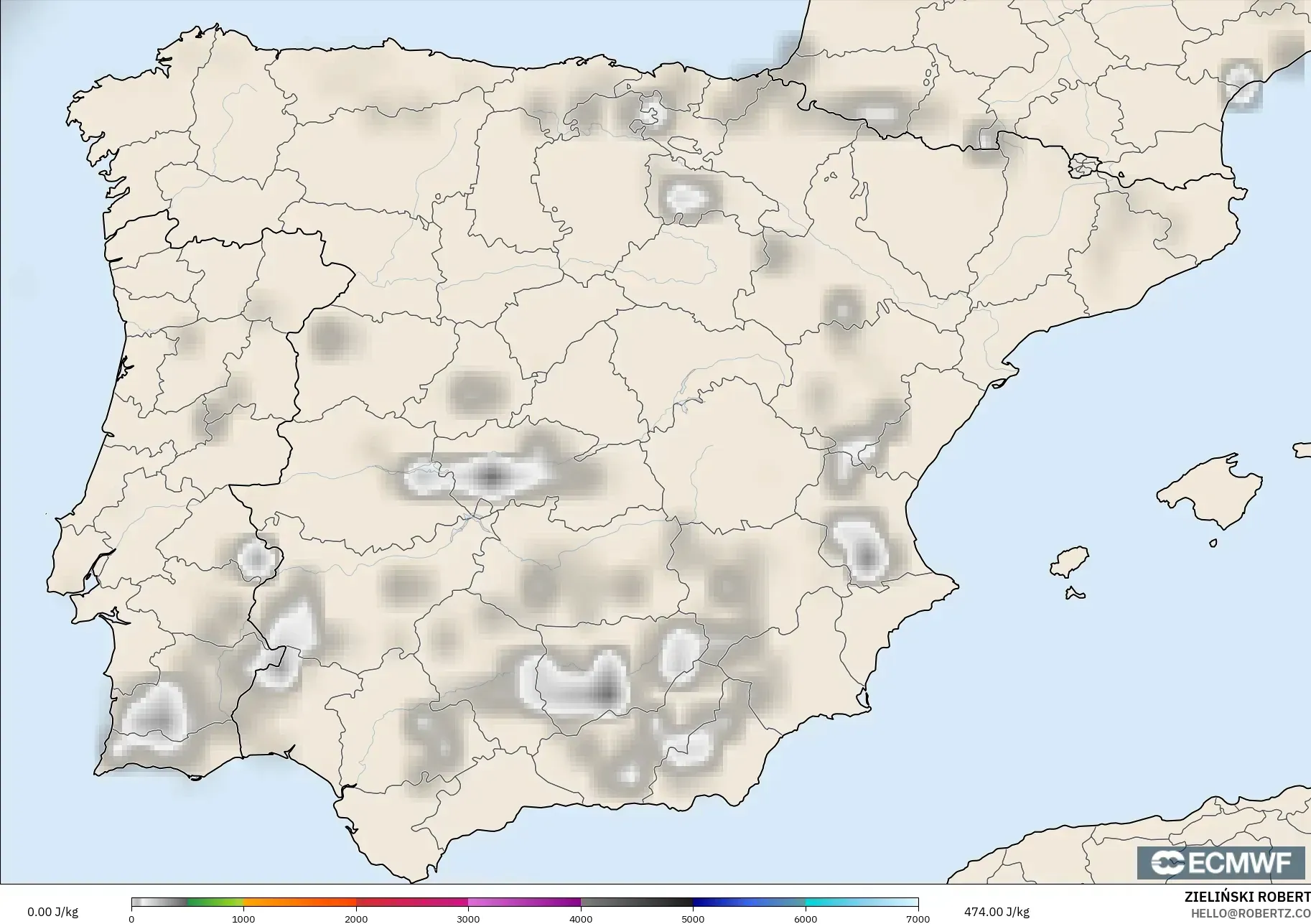 ECMWF IFS 0.25° model - Spain, CAPE