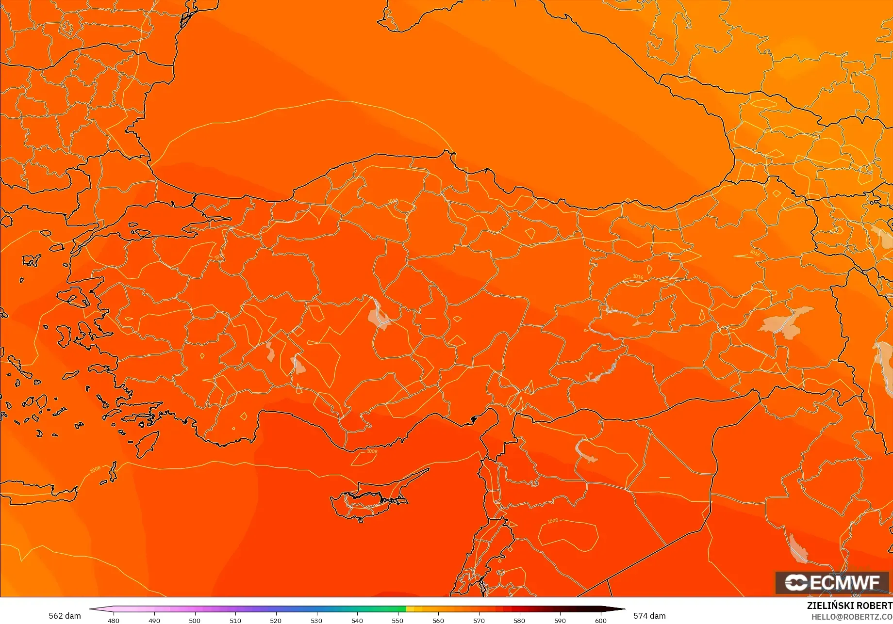 ECMWF IFS 0.25° model - Turkey, Geopotential height at 500hPa