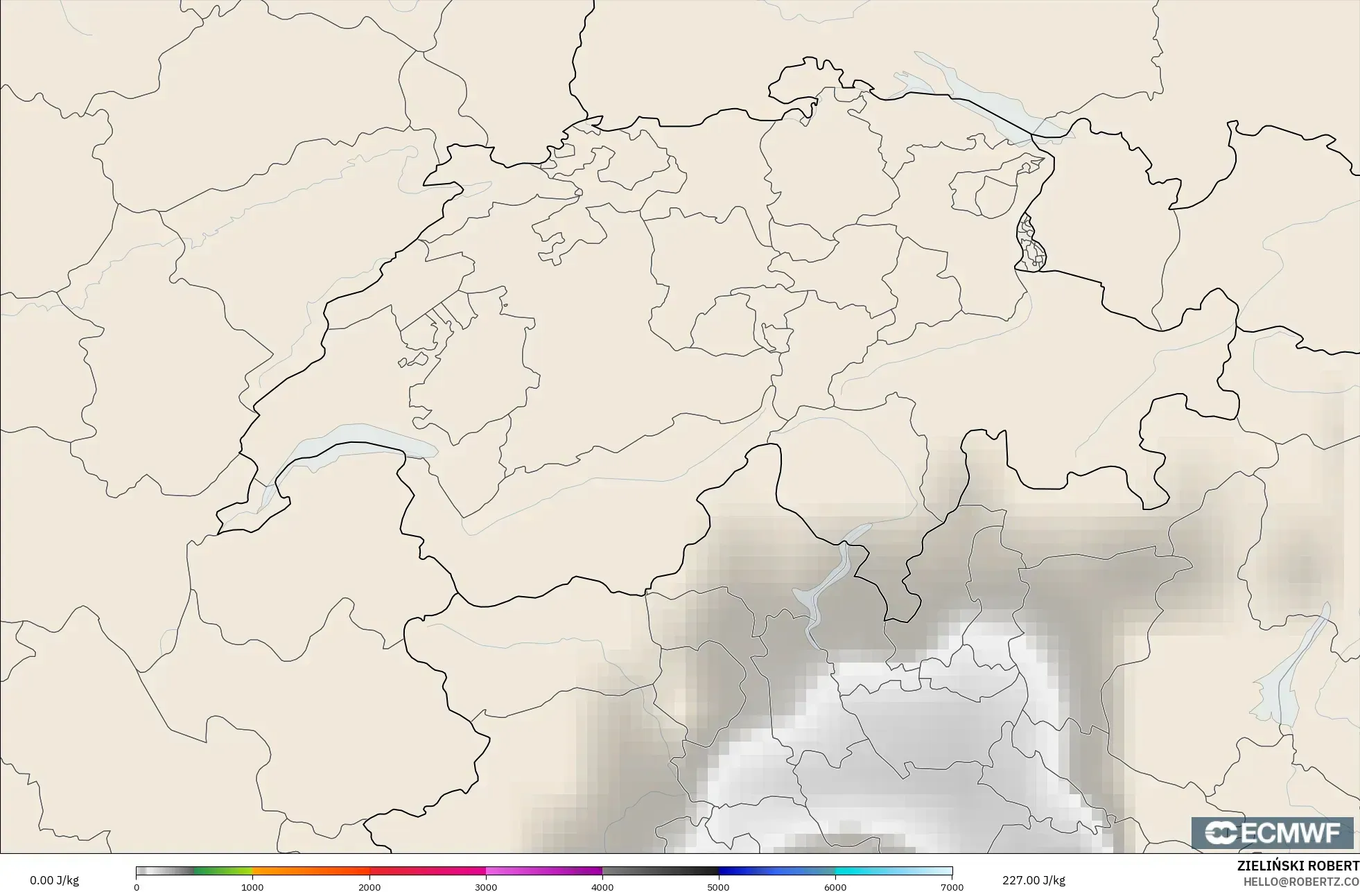 ECMWF IFS 0.25° model - Switzerland, CAPE