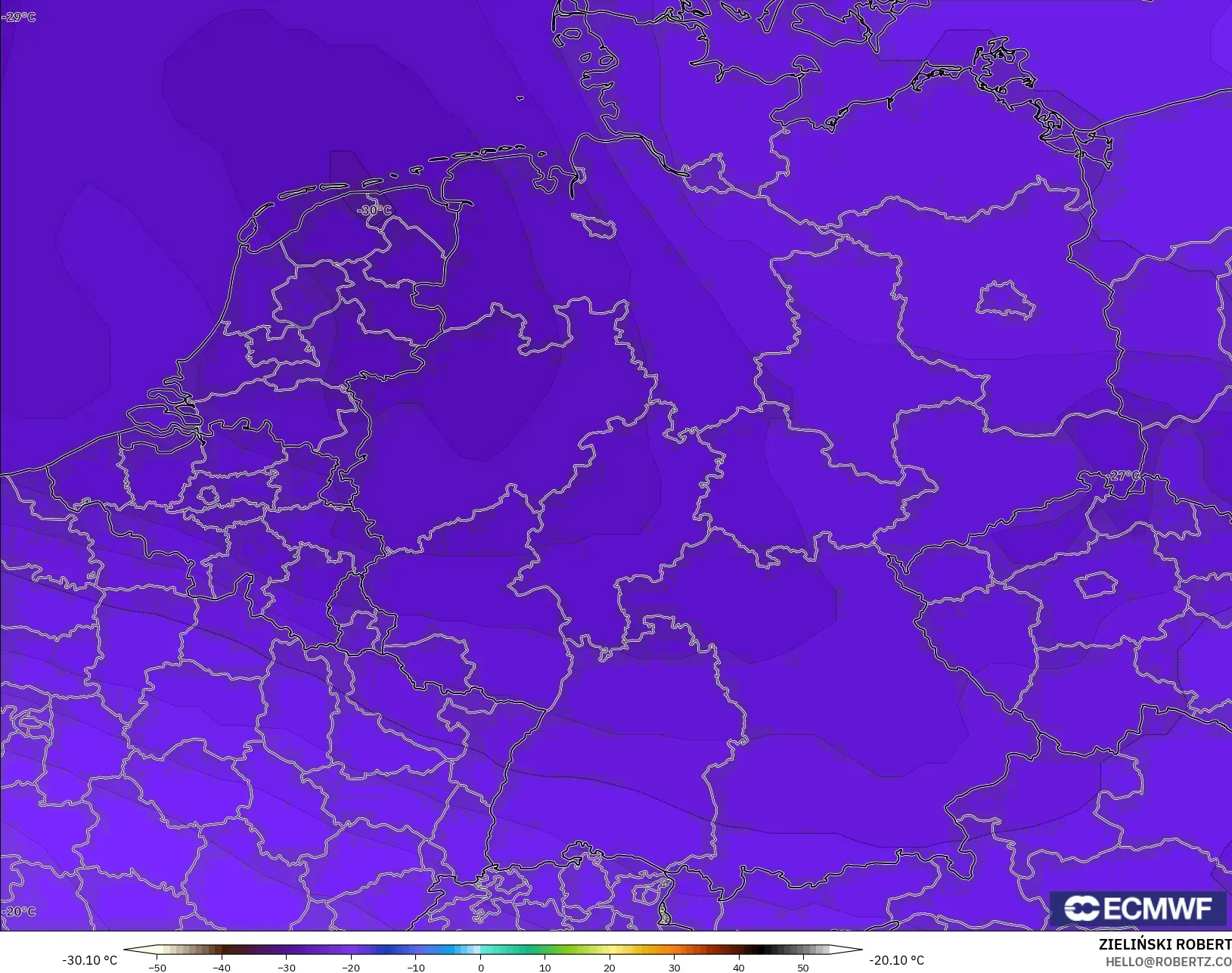 ECMWF IFS 0.25° model - Germany, Temperature at 500hPa