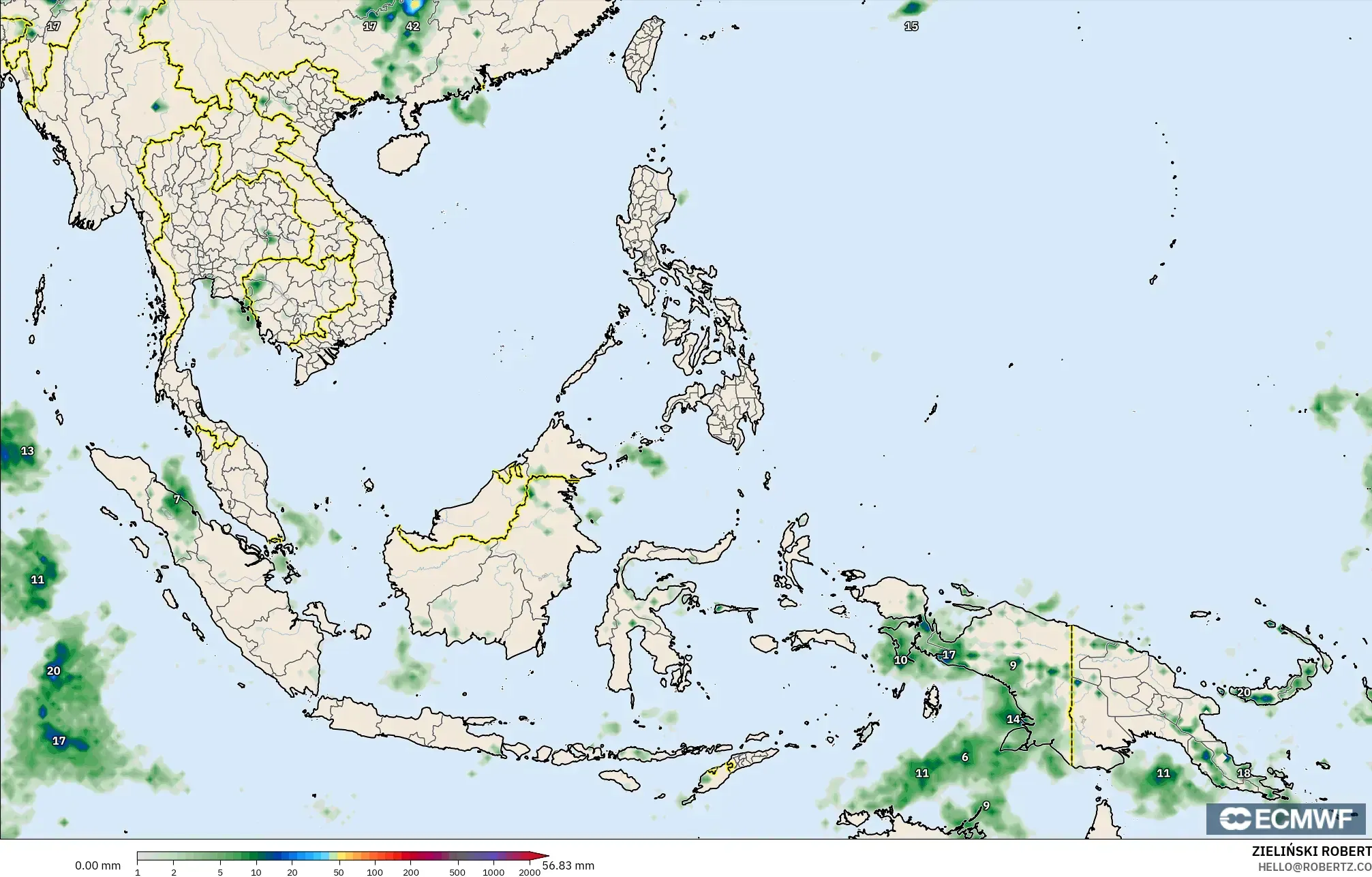 ECMWF IFS 0.25° model - South East Asia, Precipitation Accumulation