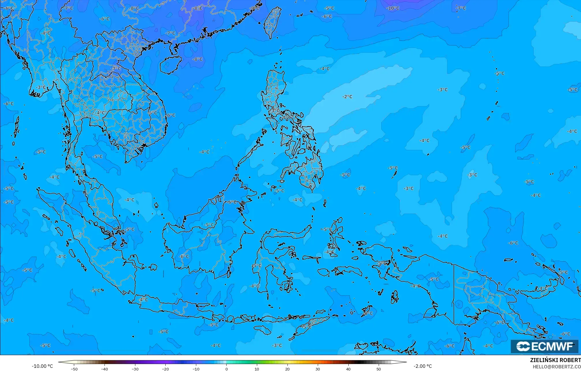ECMWF IFS 0.25° model - South East Asia, Temperature at 500hPa