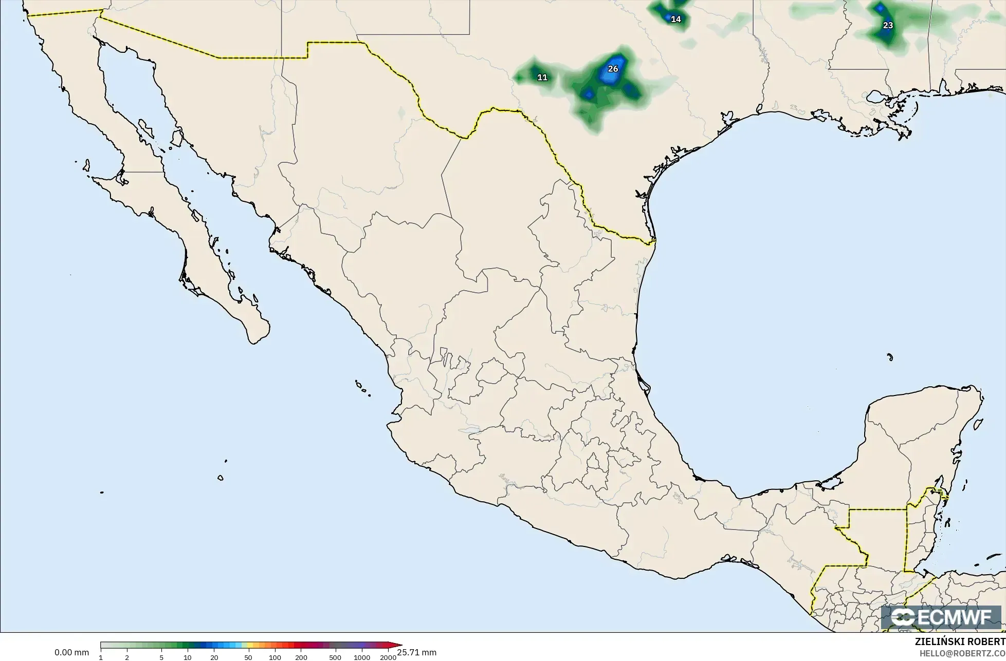 ECMWF IFS 0.25° model - Mexico, Precipitation Accumulation