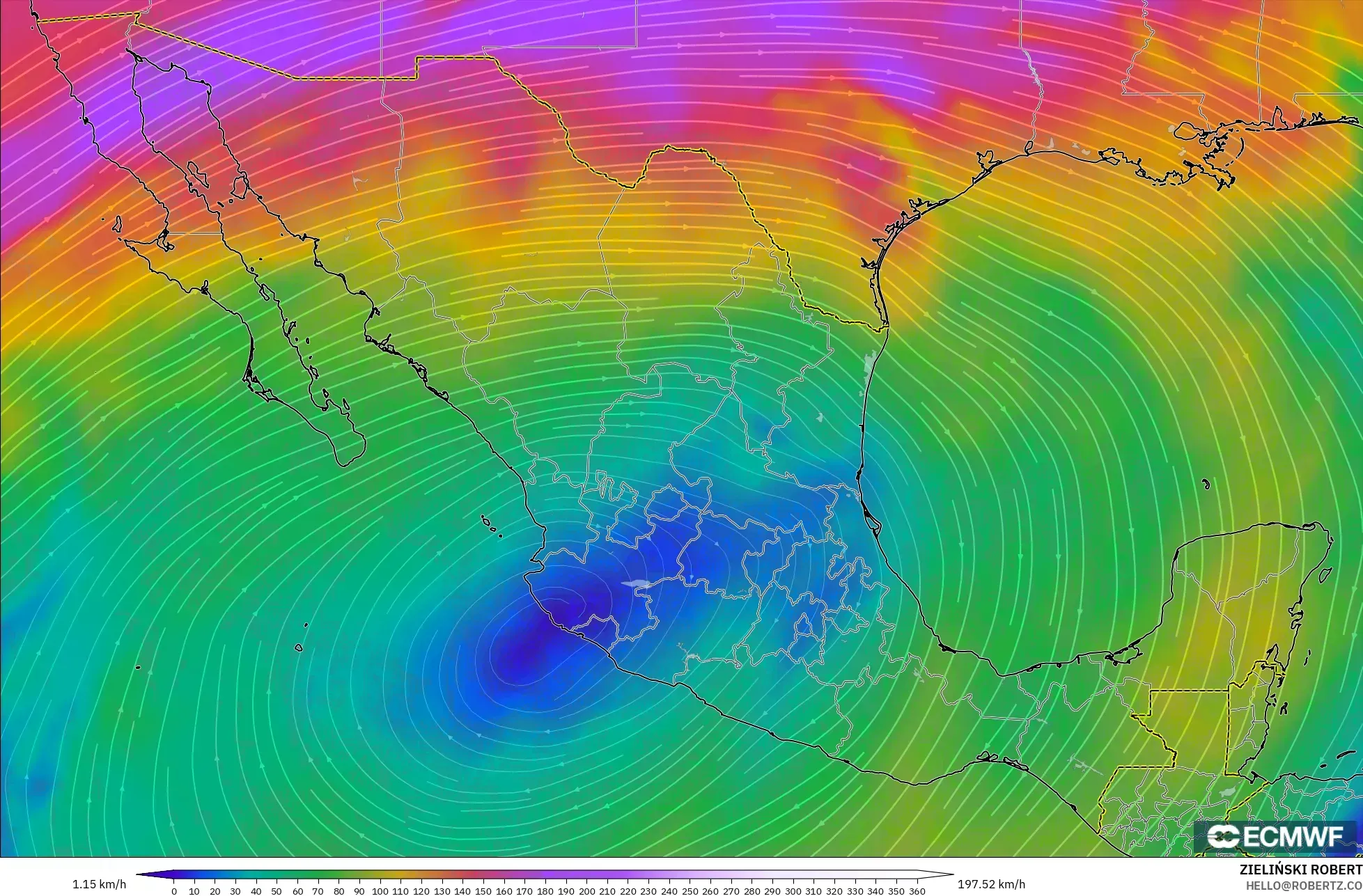 ECMWF IFS 0.25° model - Mexico, Wind at 300hPa (jet stream)