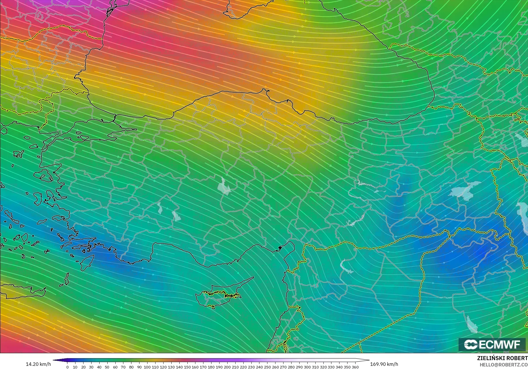ECMWF IFS 0.25° model - Turkey, Wind at 300hPa (jet stream)