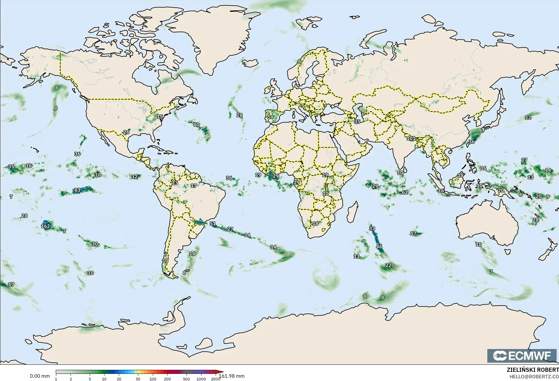 ECMWF IFS 0.25° model - World, Precipitation Accumulation