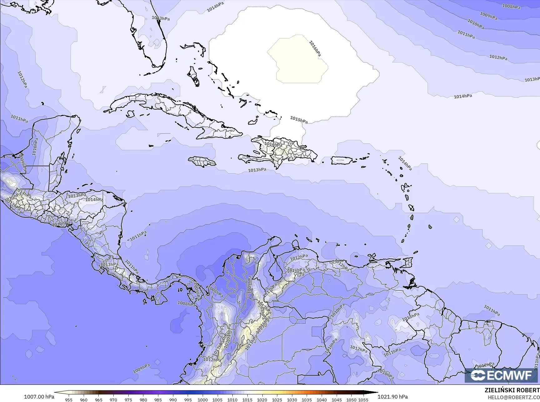 ECMWF IFS 0.25° model - Caribbean, Pressure