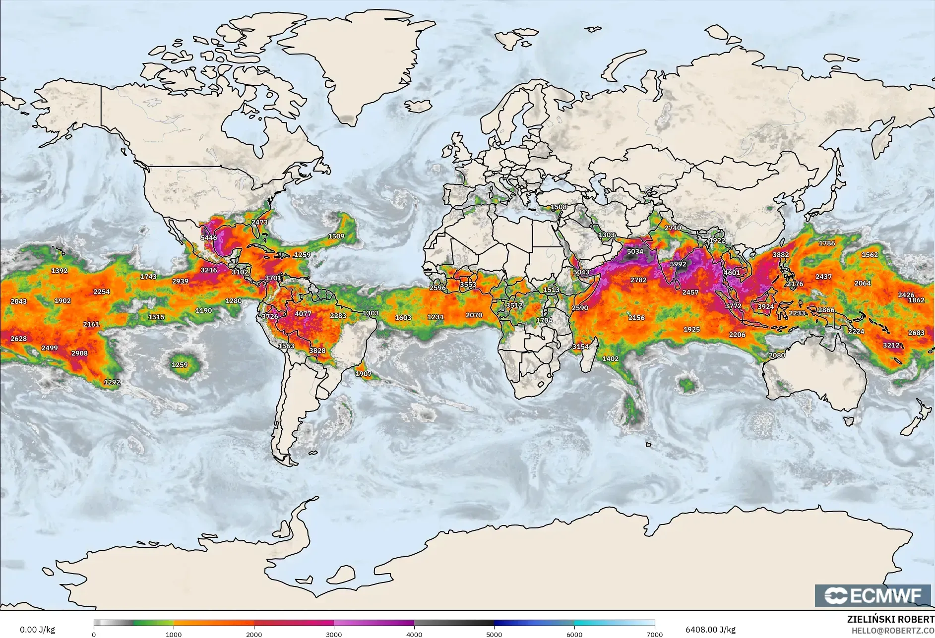 ECMWF IFS 0.25° model - World, CAPE