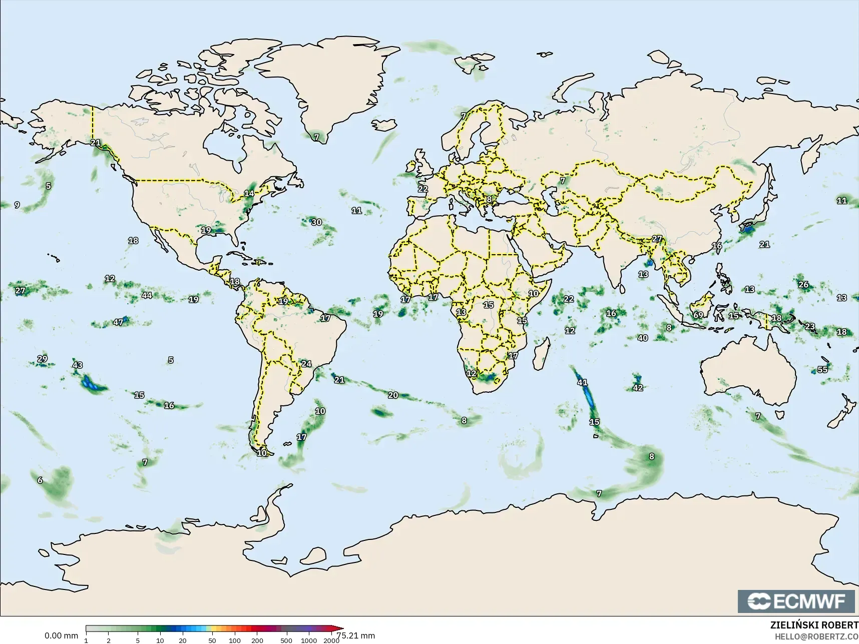 ECMWF IFS 0.25° model - World, Precipitation Accumulation