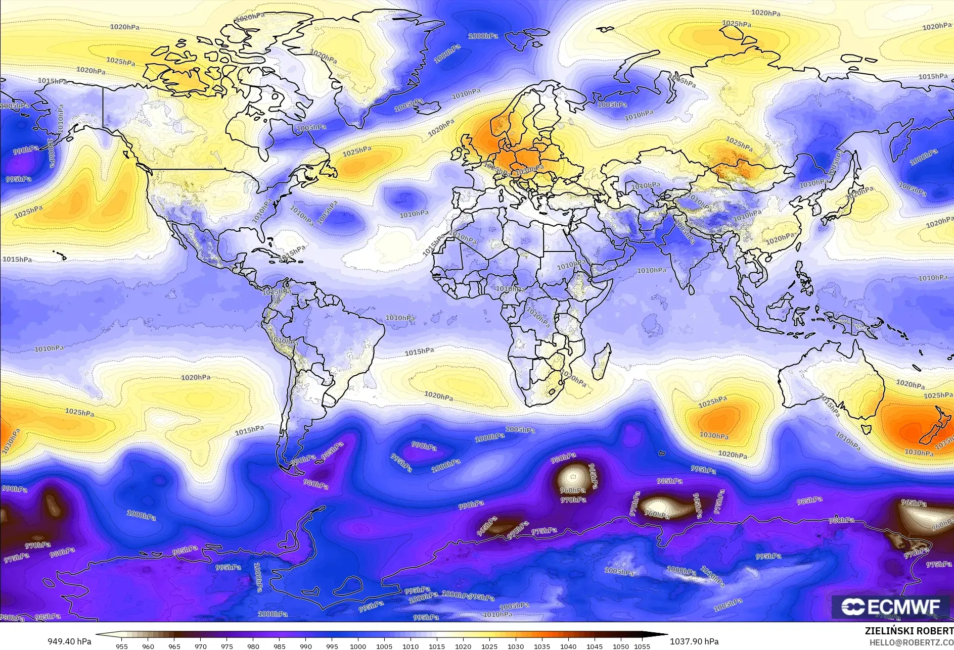ECMWF IFS 0.25° model - World, Pressure