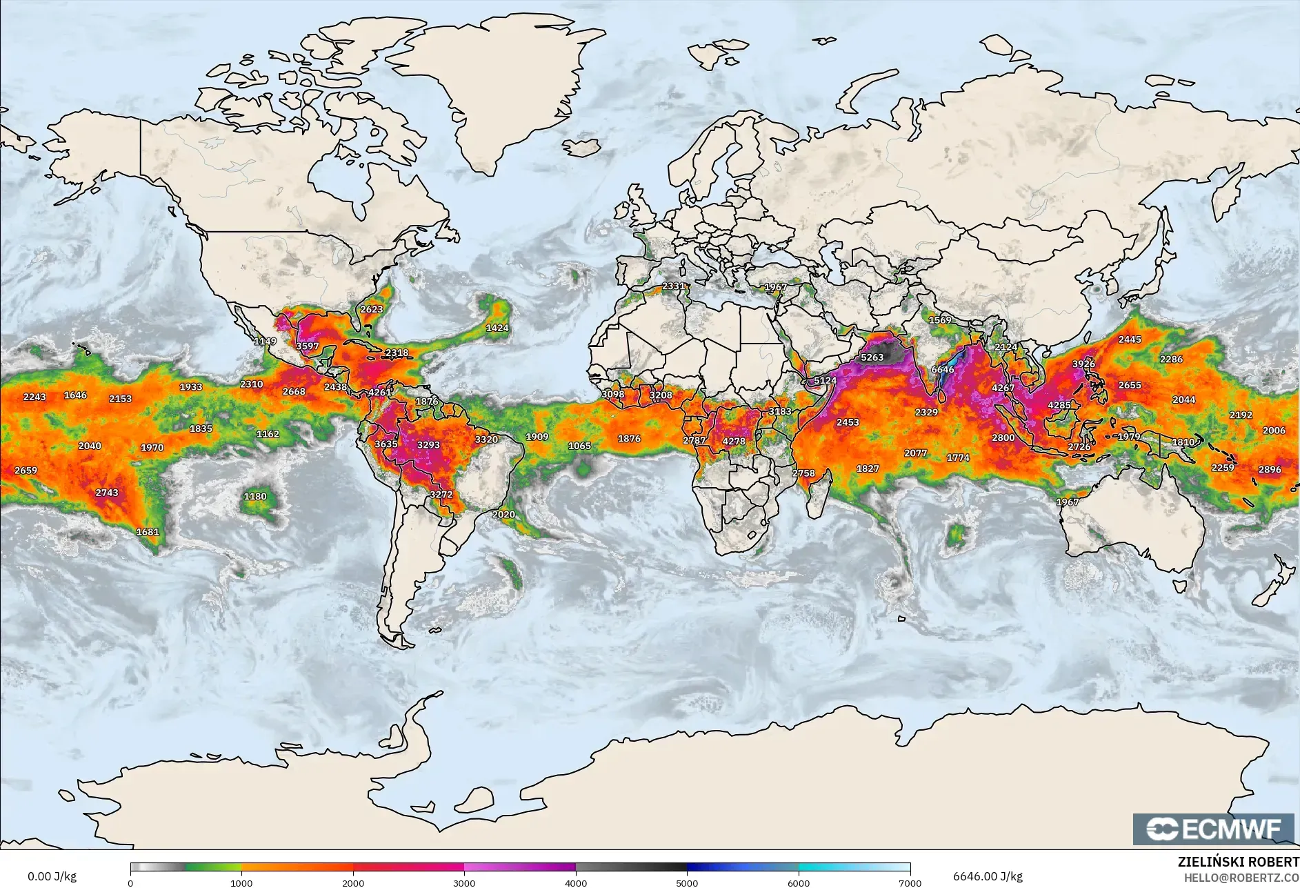 ECMWF IFS 0.25° model - World, CAPE