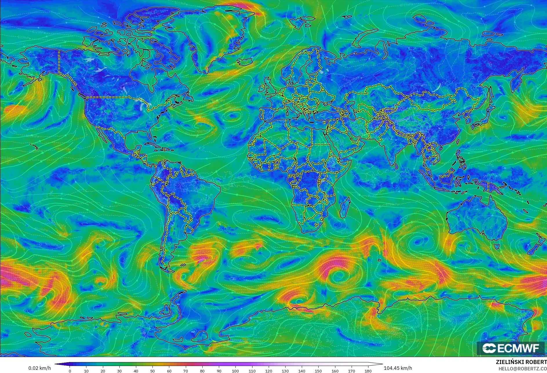 ECMWF IFS 0.25° model - World, Wind at 10m