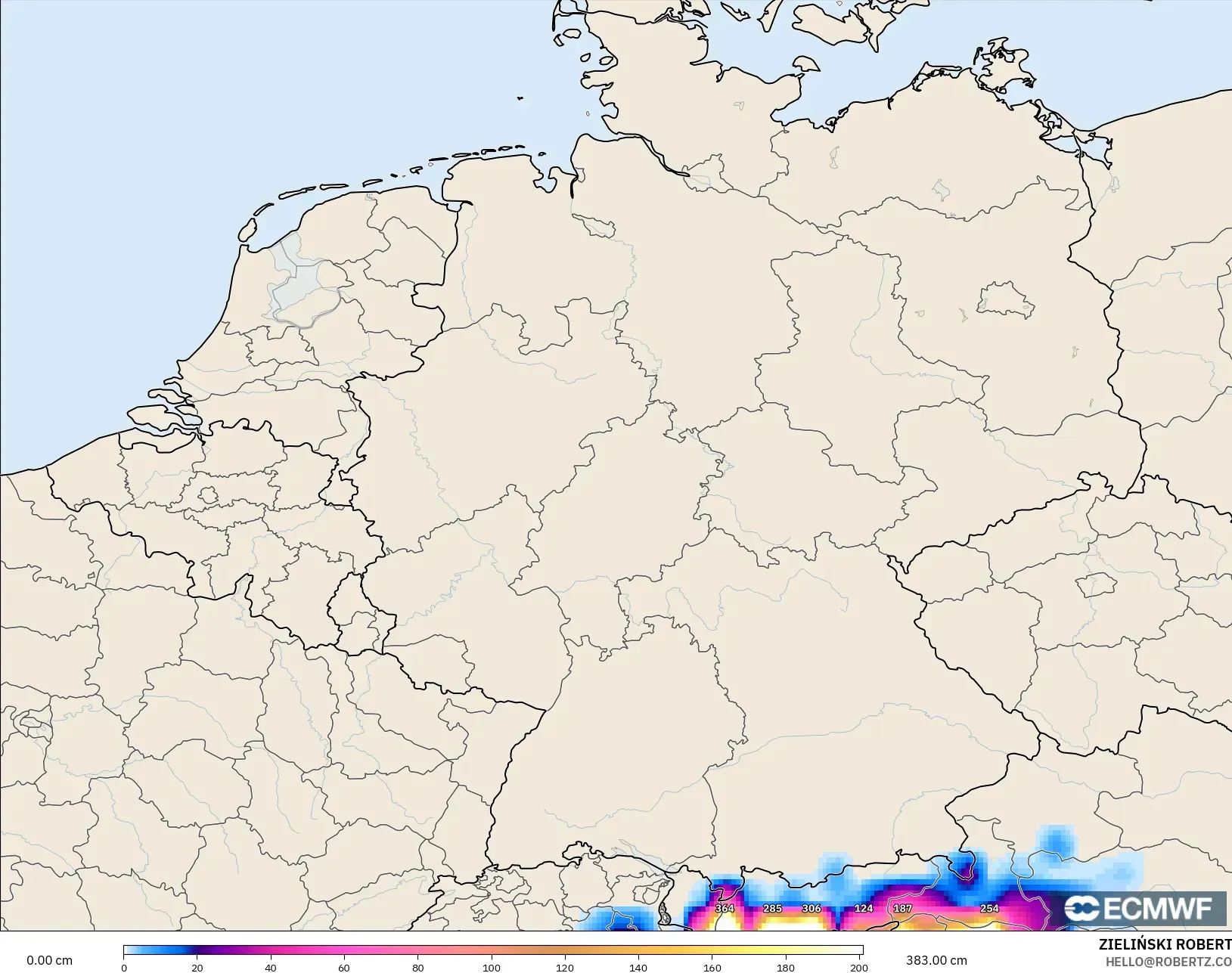 ECMWF IFS 0.25° model - Germany, Snow Depth