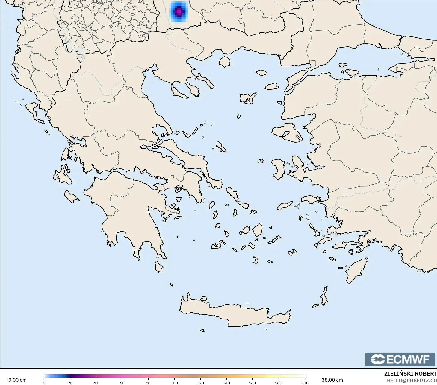 ECMWF IFS 0.25° model - Greece, Snow Depth