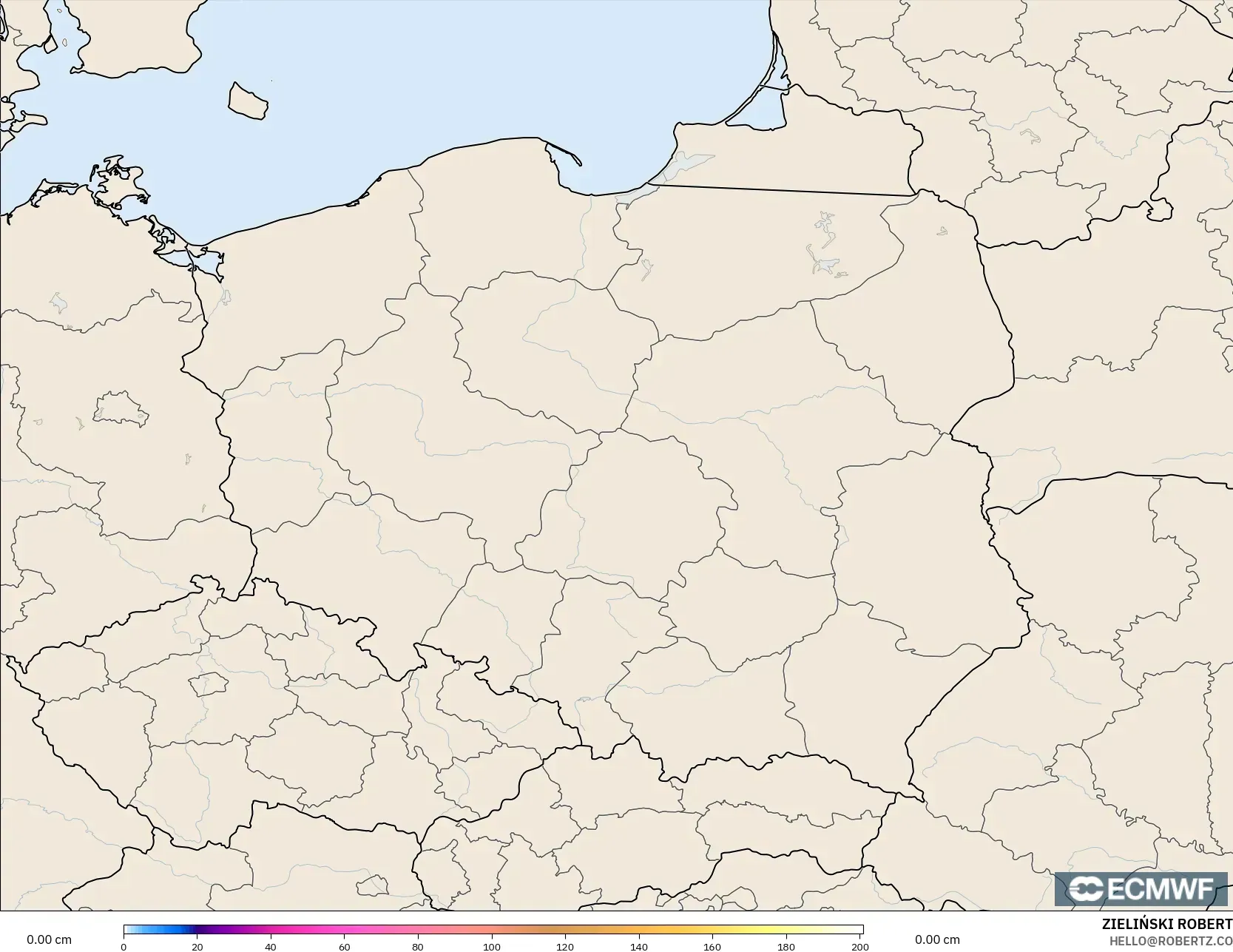 ECMWF IFS 0.25° model - Poland, Snow Depth