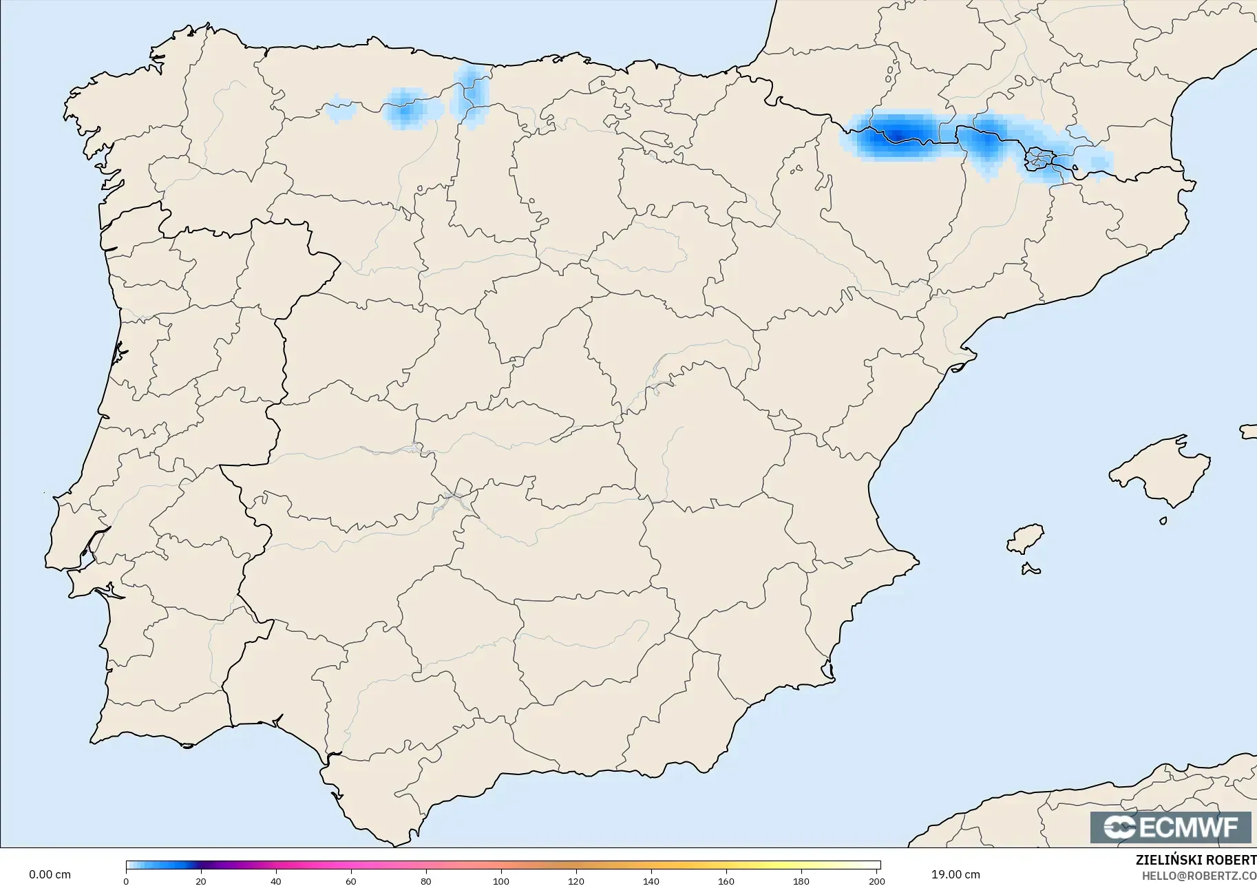 ECMWF IFS 0.25° model - Spain, Snow Depth
