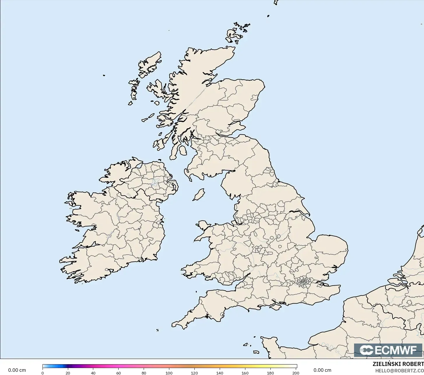 ECMWF IFS 0.25° model - United Kingdom, Snow Depth