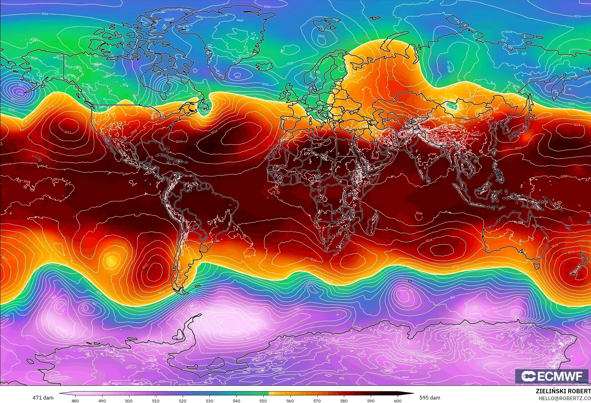 ECMWF IFS 0.25° model - World, Geopotential height at 500hPa