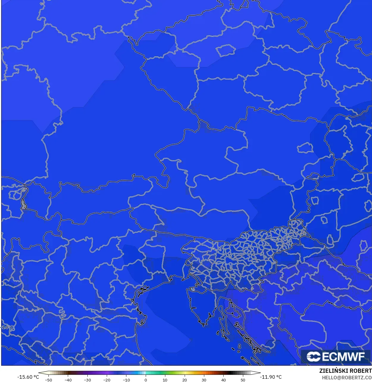 ECMWF IFS 0.25° model - Austria, Temperature at 500hPa