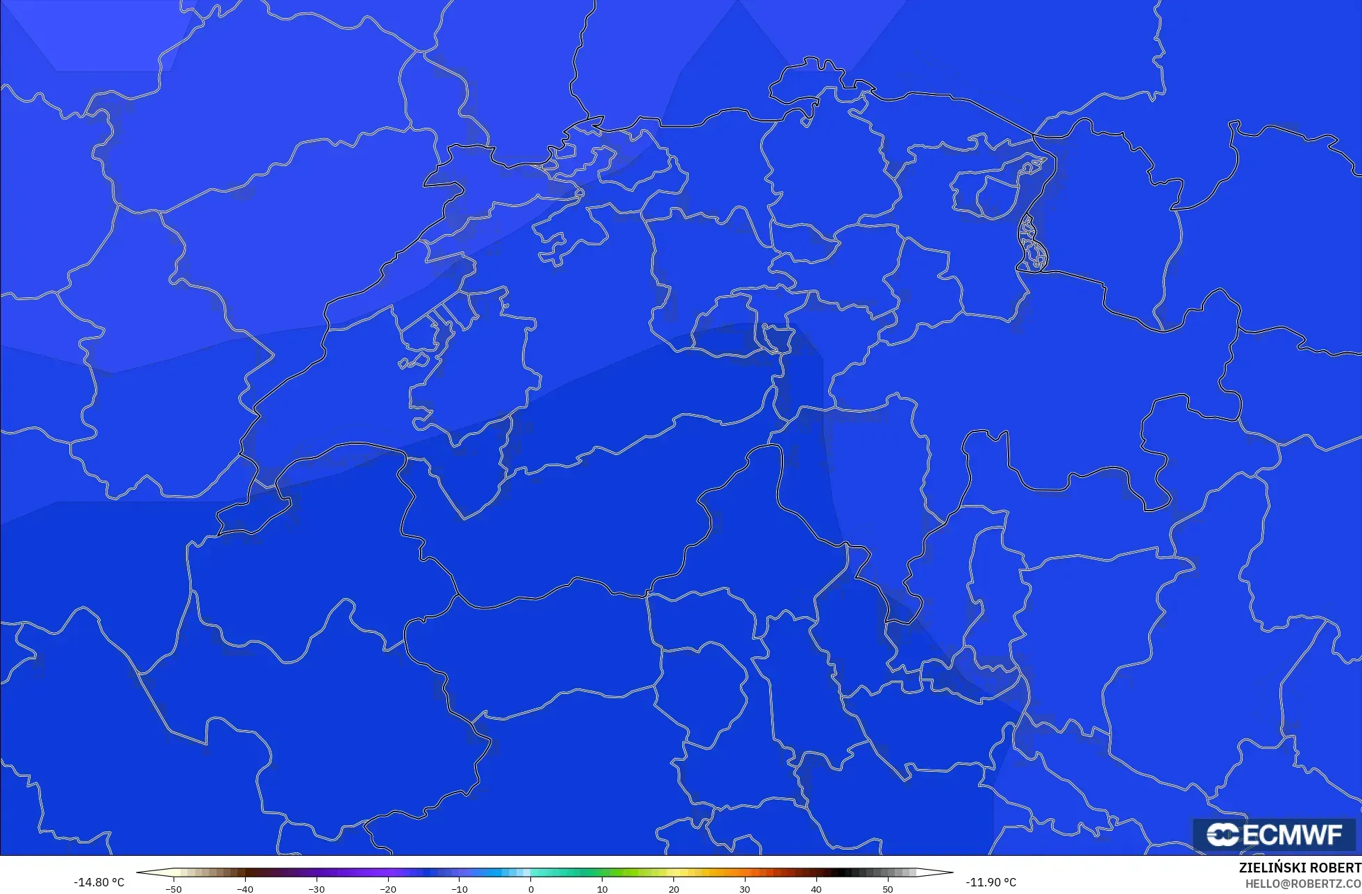 ECMWF IFS 0.25° model - Switzerland, Temperature at 500hPa