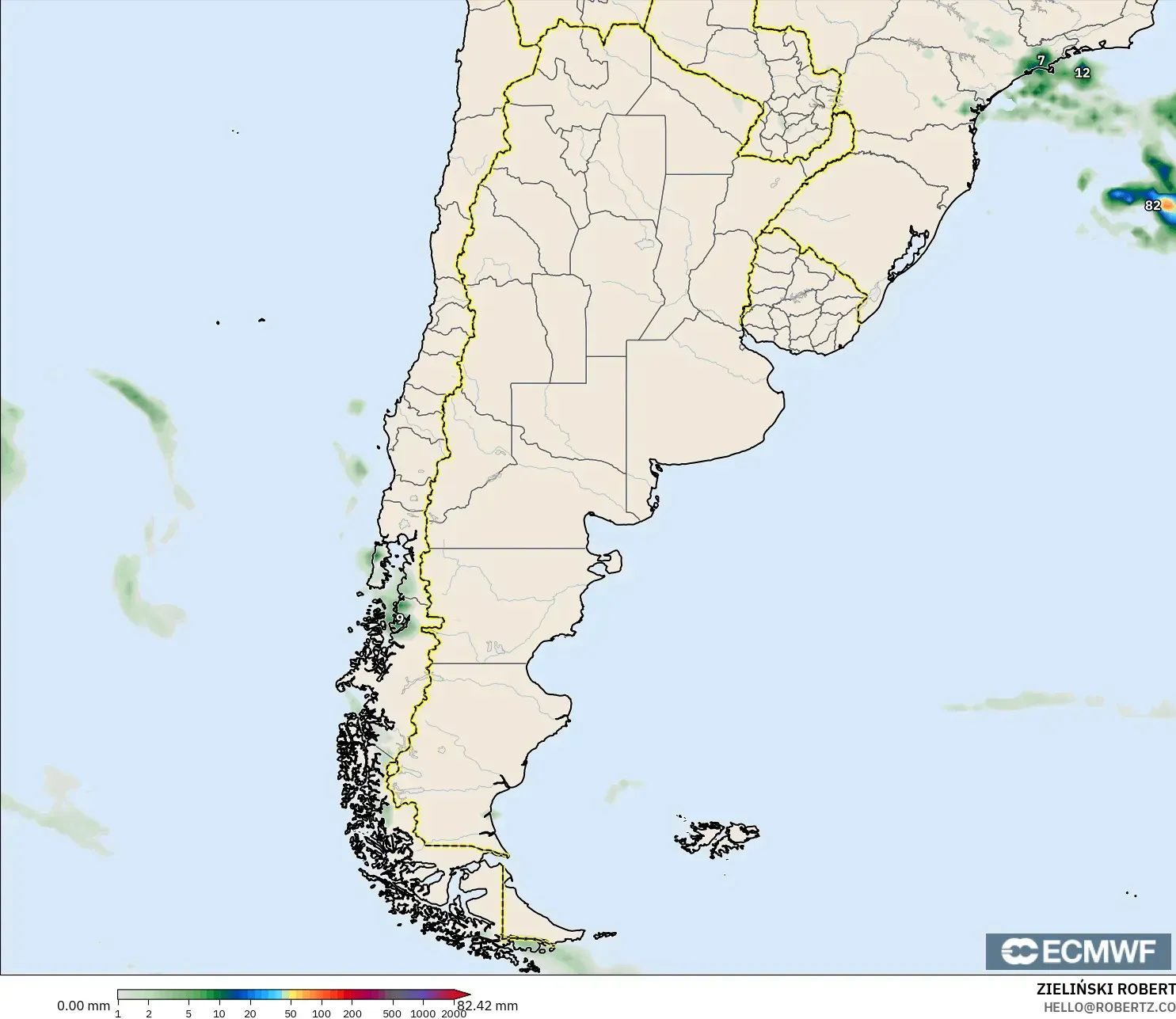 ECMWF IFS 0.25° model - Argentina, Precipitation Accumulation