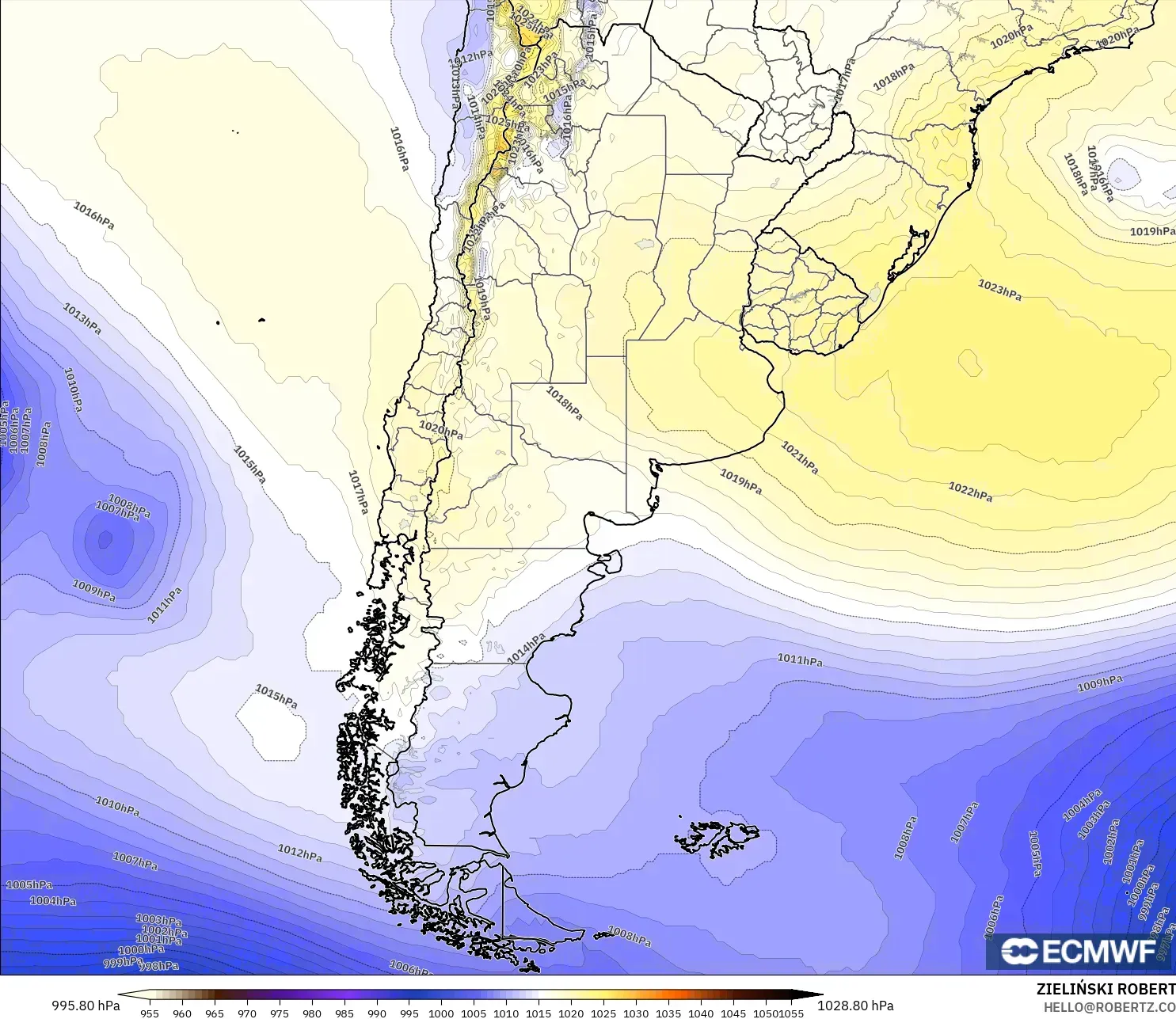 ECMWF IFS 0.25° model - Argentina, Pressure