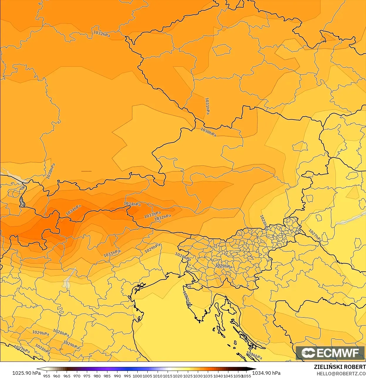 ECMWF IFS 0.25° model - Austria, Pressure