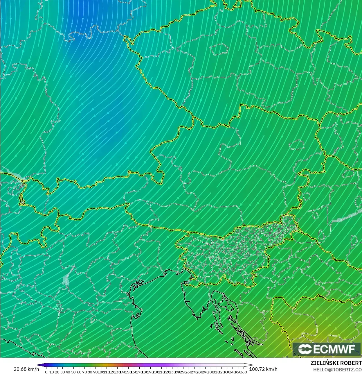 ECMWF IFS 0.25° model - Austria, Wind at 300hPa (jet stream)