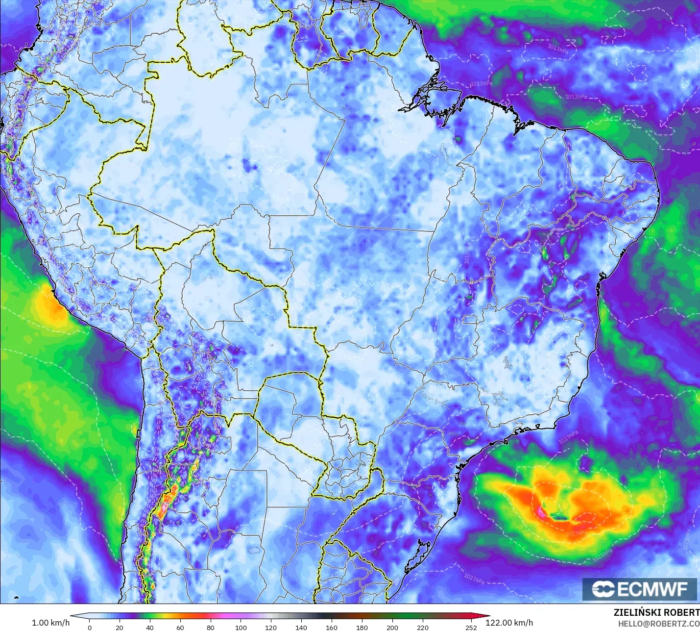 ECMWF IFS 0.25° model - Brazil, Wind Gusts