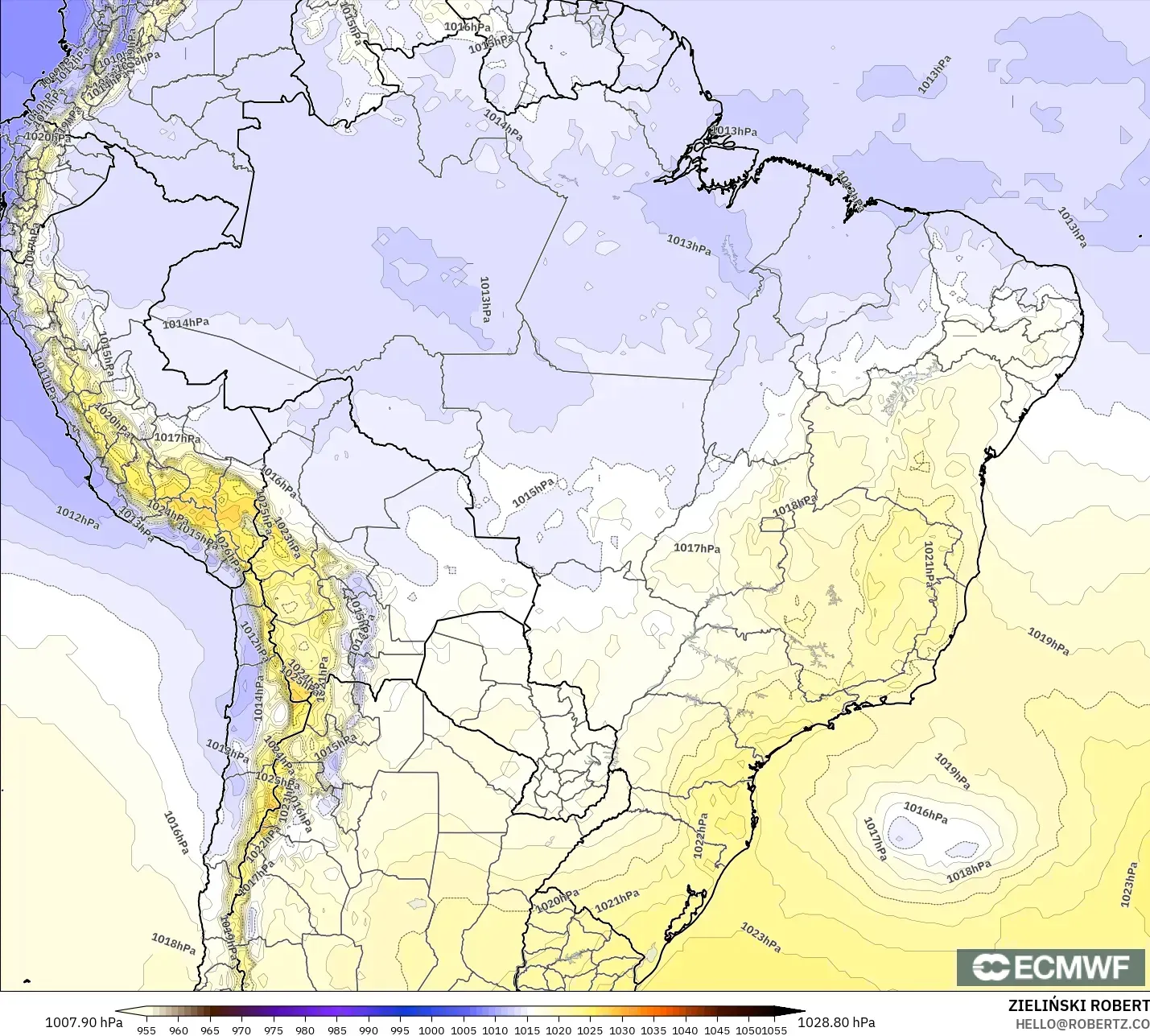 ECMWF IFS 0.25° model - Brazil, Pressure